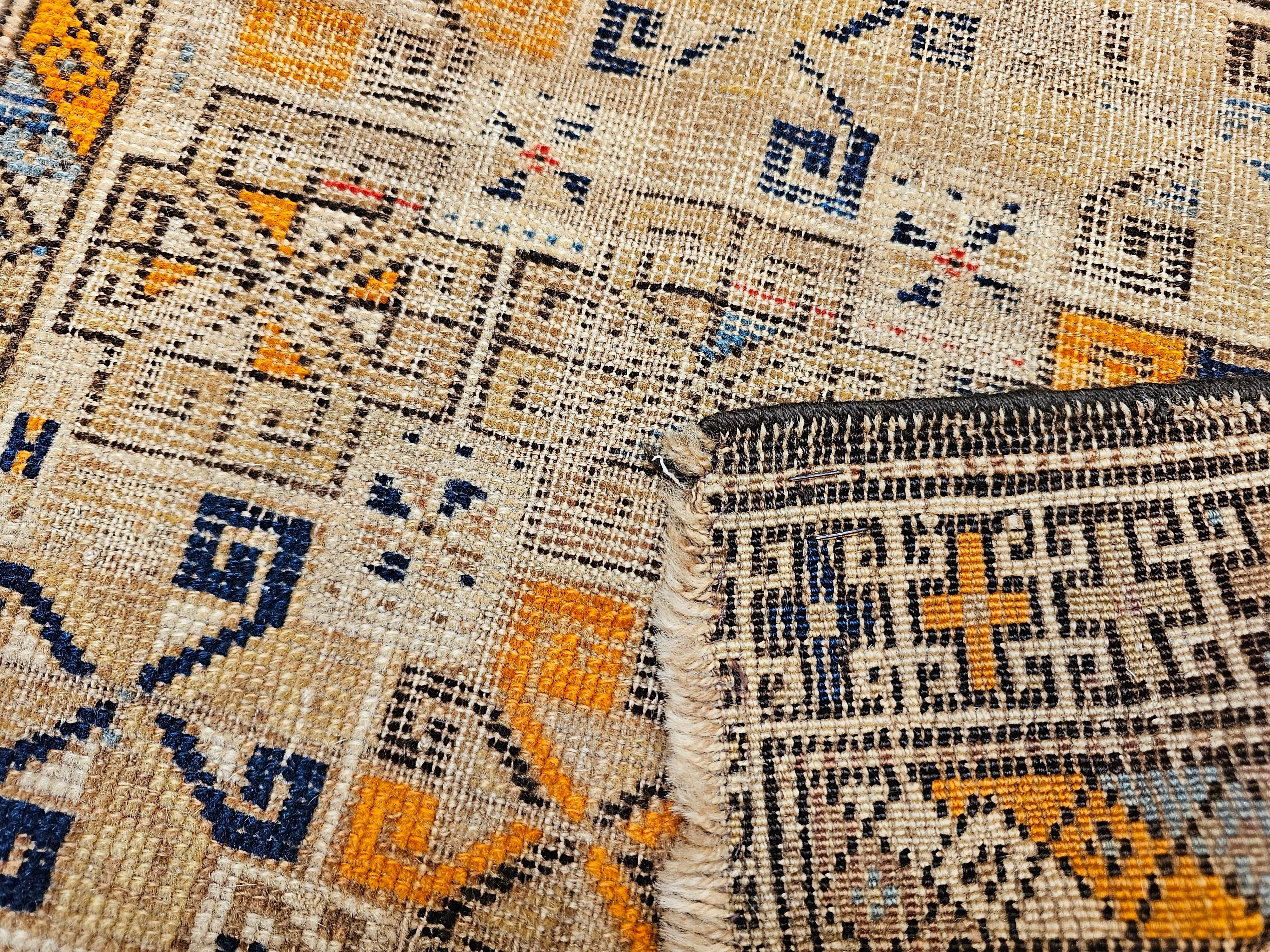 Kaukasisches Kazak-Taschengesicht des 19. Jahrhunderts in Blau, Braun und Rot (Pflanzlich gefärbt) im Angebot