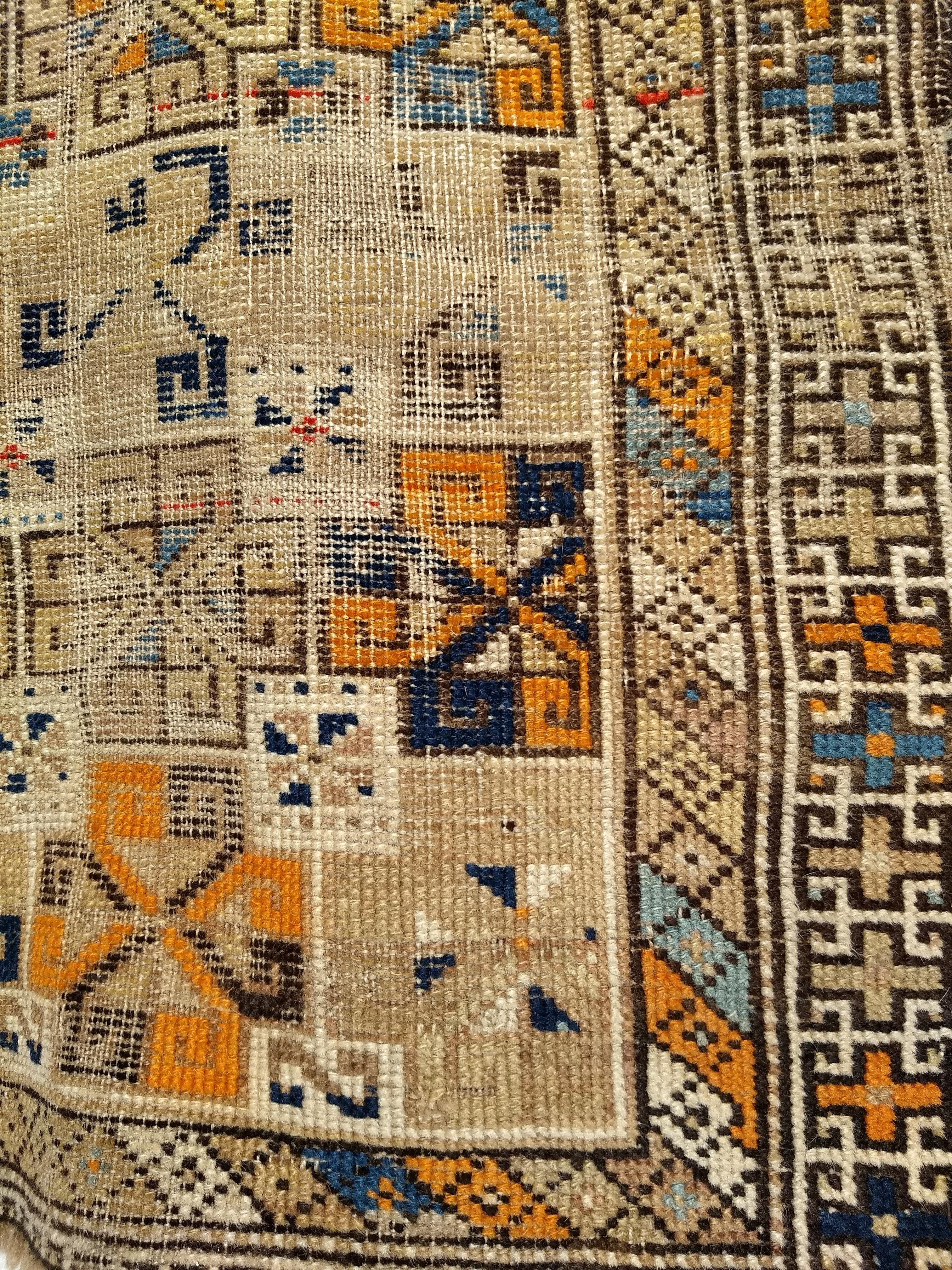 19th Century Caucasian Kazak Bagface in Squares Pattern in Blue, Brown, Red In Good Condition For Sale In Barrington, IL