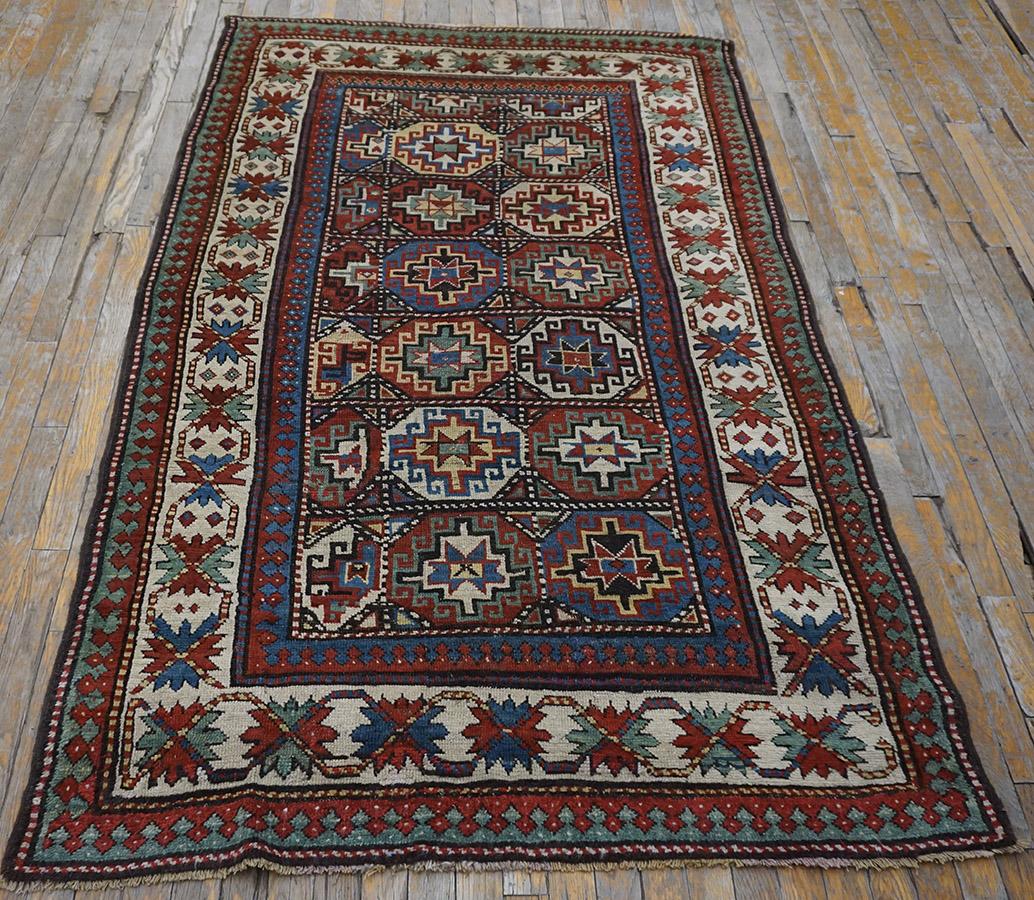 Laine Tapis caucasien Kazak du 19ème siècle ( 4'2