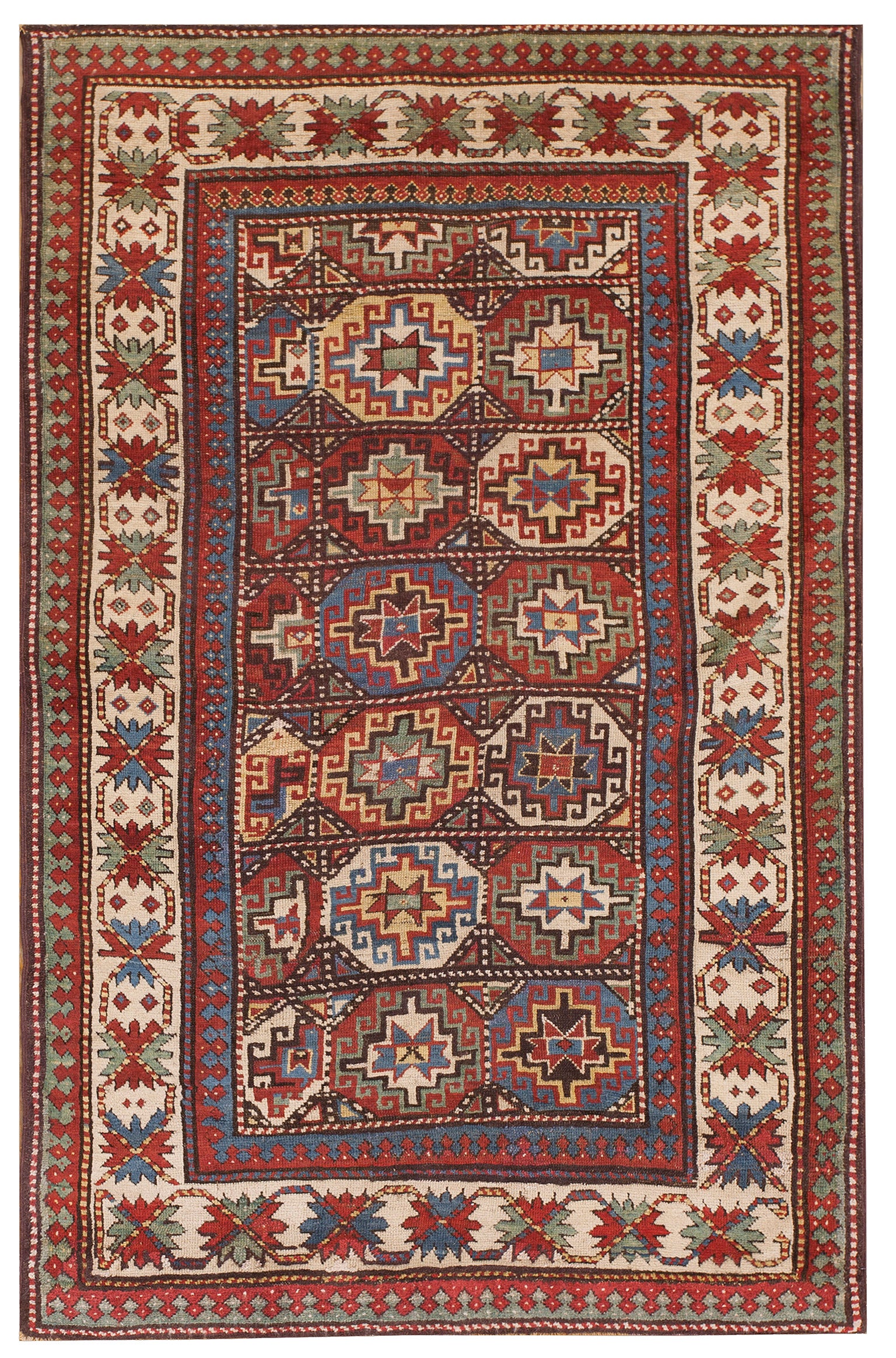 Kaukasischer Kasachischer Teppich des 19. Jahrhunderts ( 4'2" x 6'8" - 127 x 203") im Angebot