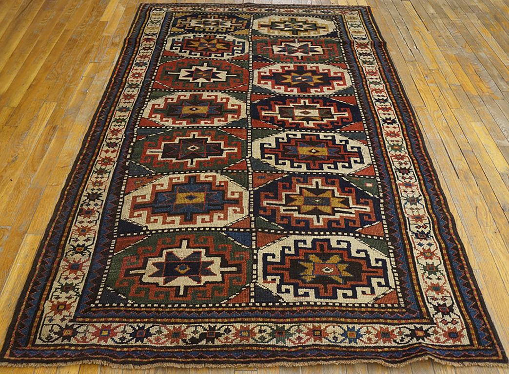 Hand-Knotted 19th Century Caucasian Kazak Carpet ( 4'6