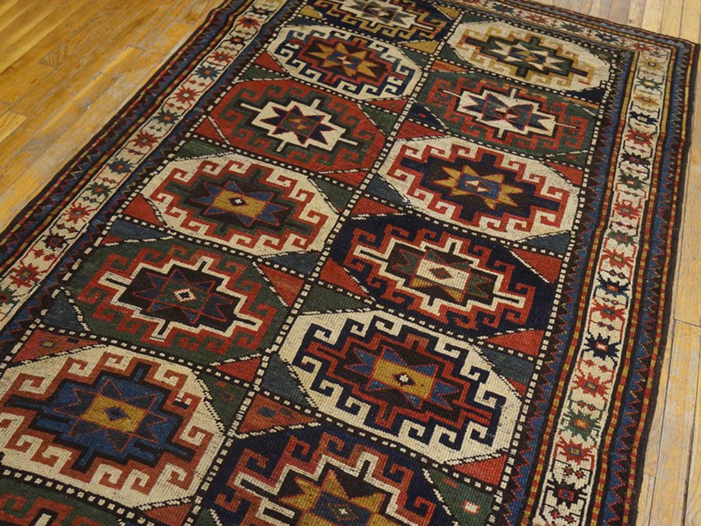 Wool 19th Century Caucasian Kazak Carpet ( 4'6