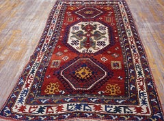 1890s Red Medallion Caucasian Kazak LoriPambak Carpet 5'8"x9'9" Knotted Wool Rug
