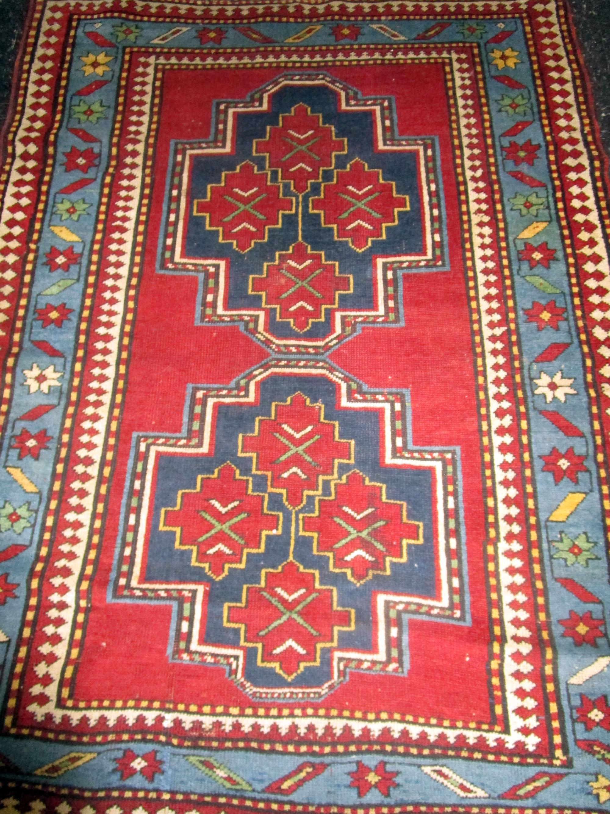 Hand-Knotted 19th Century Caucasian Kazak Rug For Sale