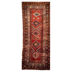 19th Century Caucasian Kazak Rug, Hand-Knotted Geometric Medallions, 4' x 9'