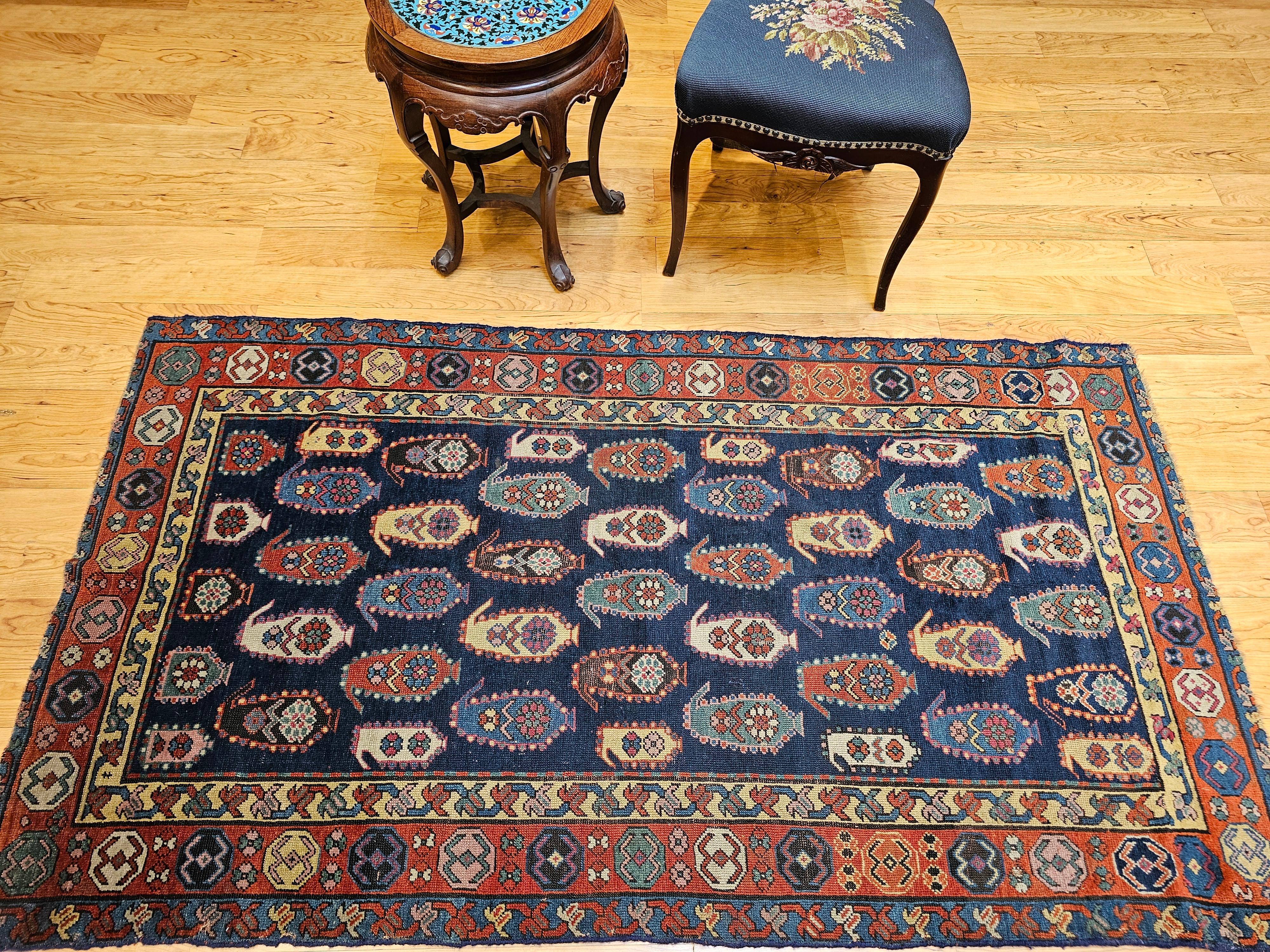 Kaukasischer Kazak-Teppich aus dem 19. Jahrhundert mit Allover-Paisleymuster in Blau und Burgunderrot im Angebot 7