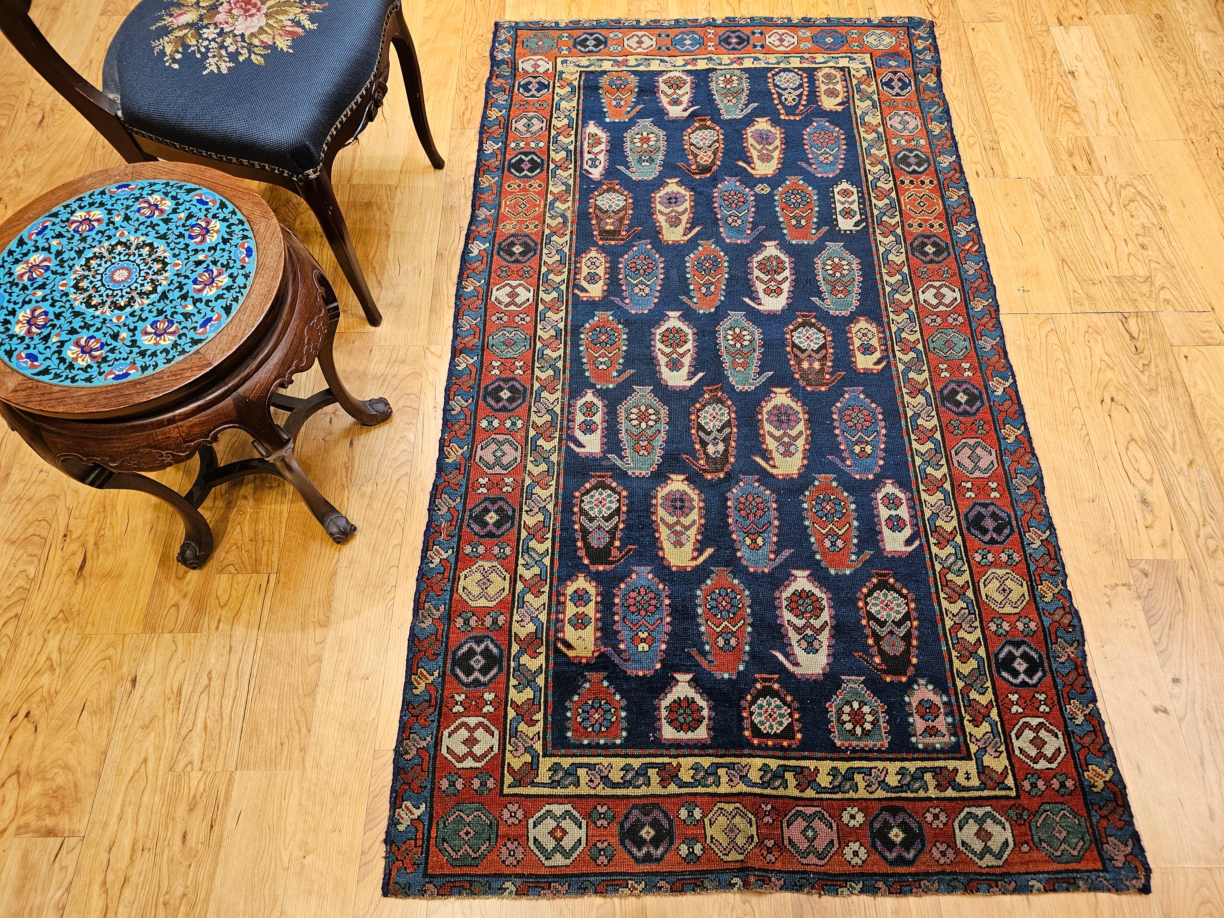Kaukasischer Kazak-Teppich aus dem 19. Jahrhundert mit Allover-Paisleymuster in Blau und Burgunderrot im Angebot 9