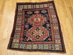 19th Century Kazak Area Rug, Handwoven Wool, Memling Gul Pattern, 5' x 5'