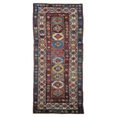 Kaukasischer Kazak-Läufer des 19. Jahrhunderts in Elfenbein, Blau, Grün, Rot, Gelb