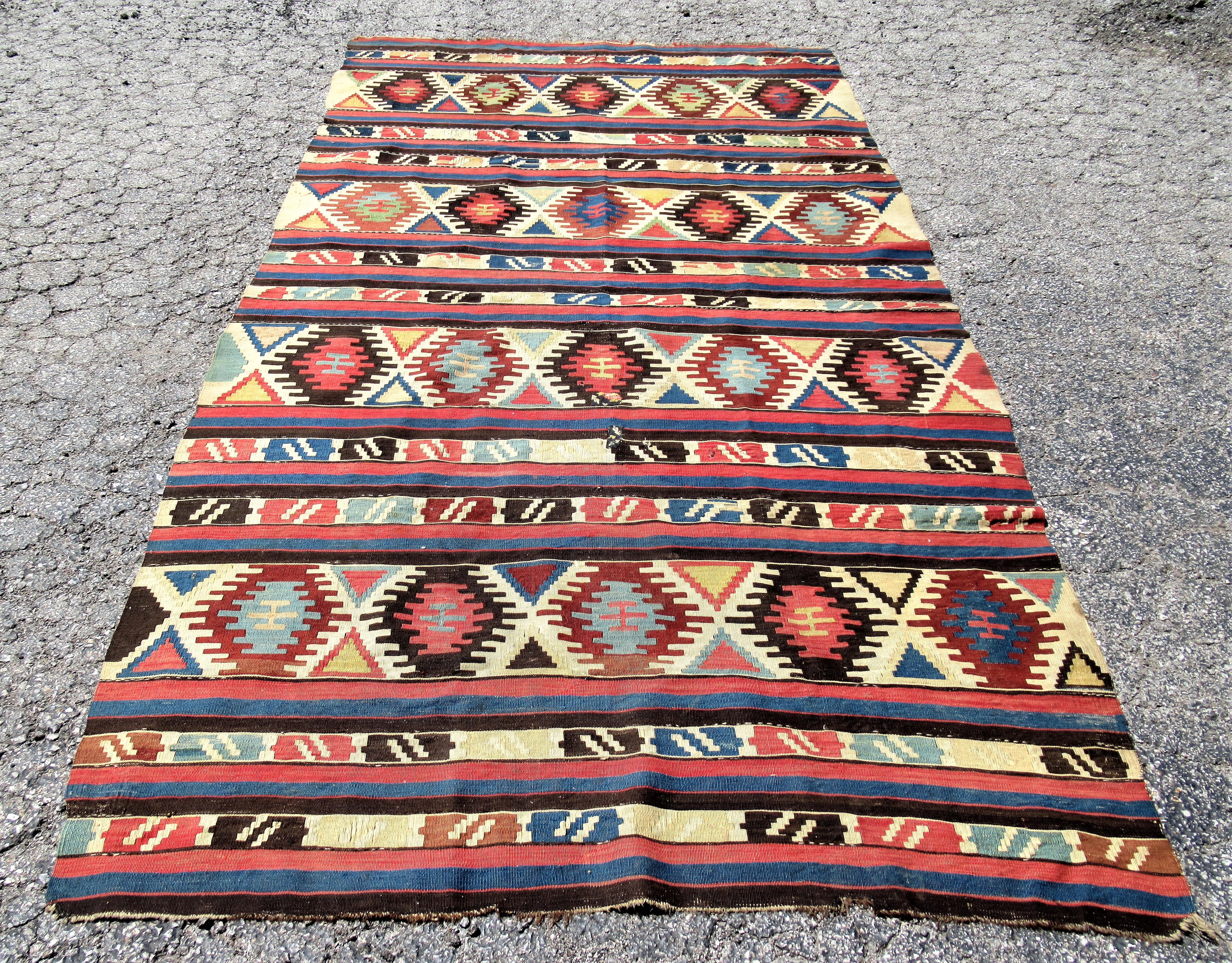 19th Century Caucasian Kilim Oriental Carpet 3