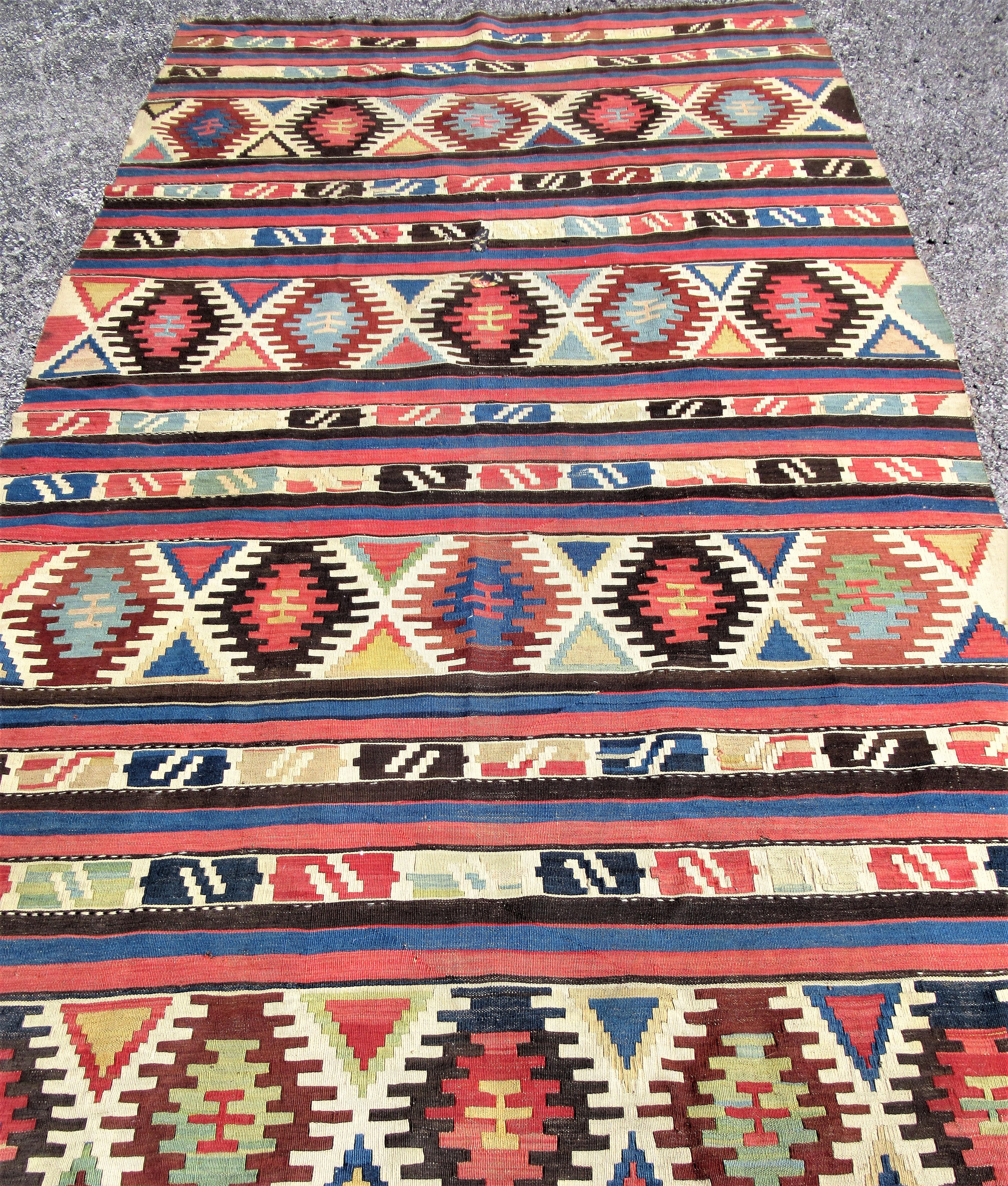 19th Century Caucasian Kilim Oriental Carpet 4
