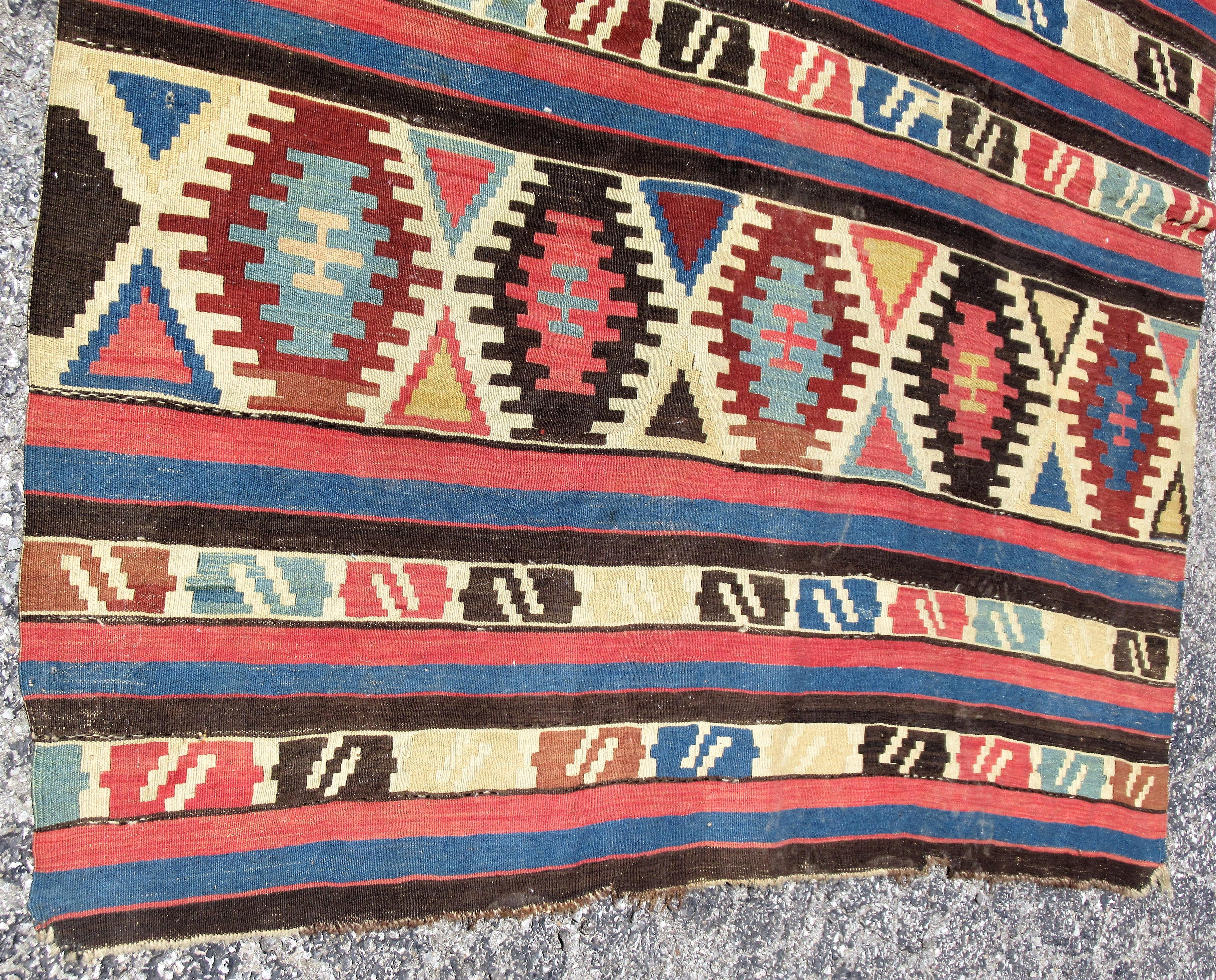 Tribal 19th Century Caucasian Kilim Oriental Carpet