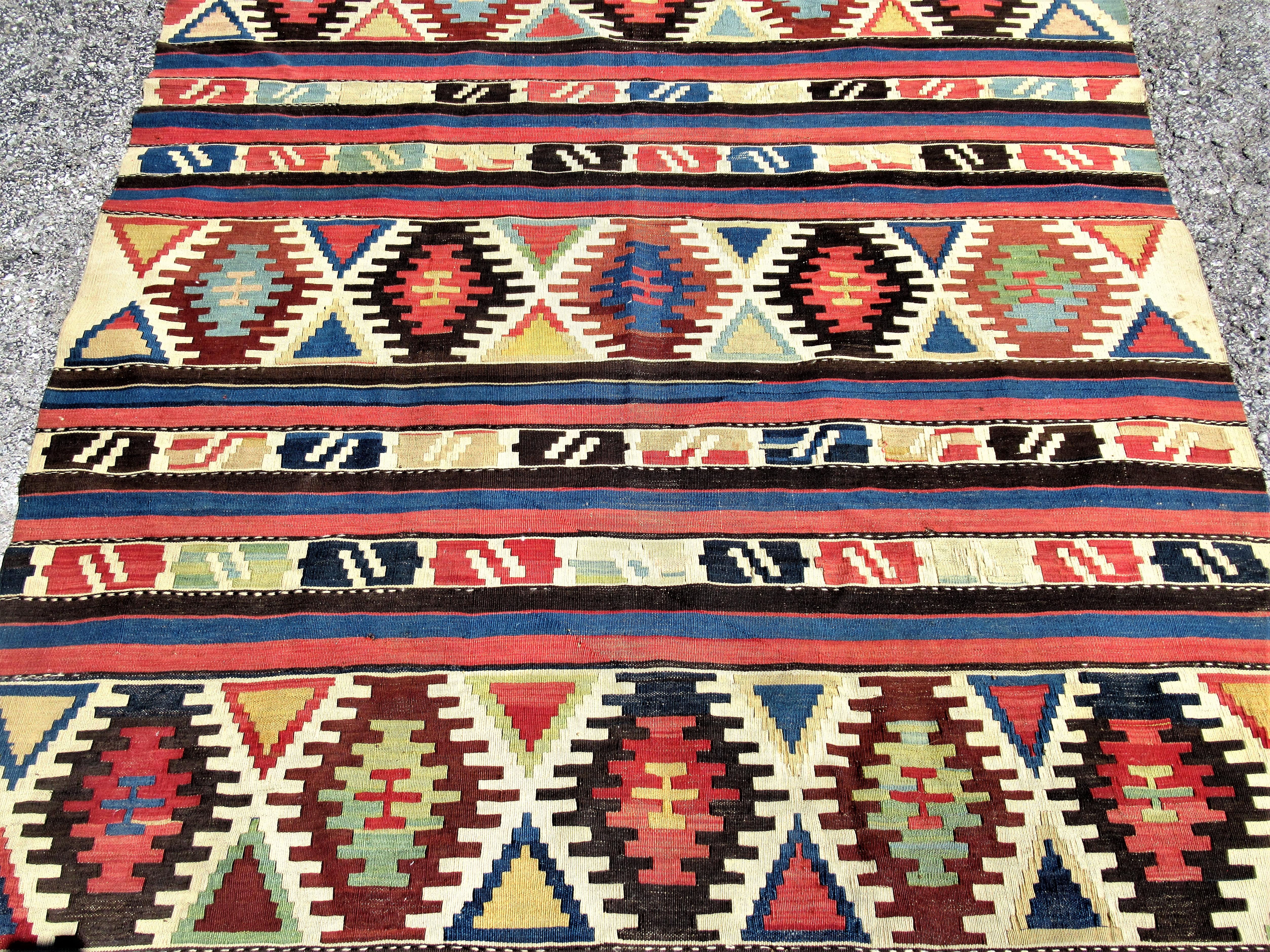 Hand-Knotted 19th Century Caucasian Kilim Oriental Carpet