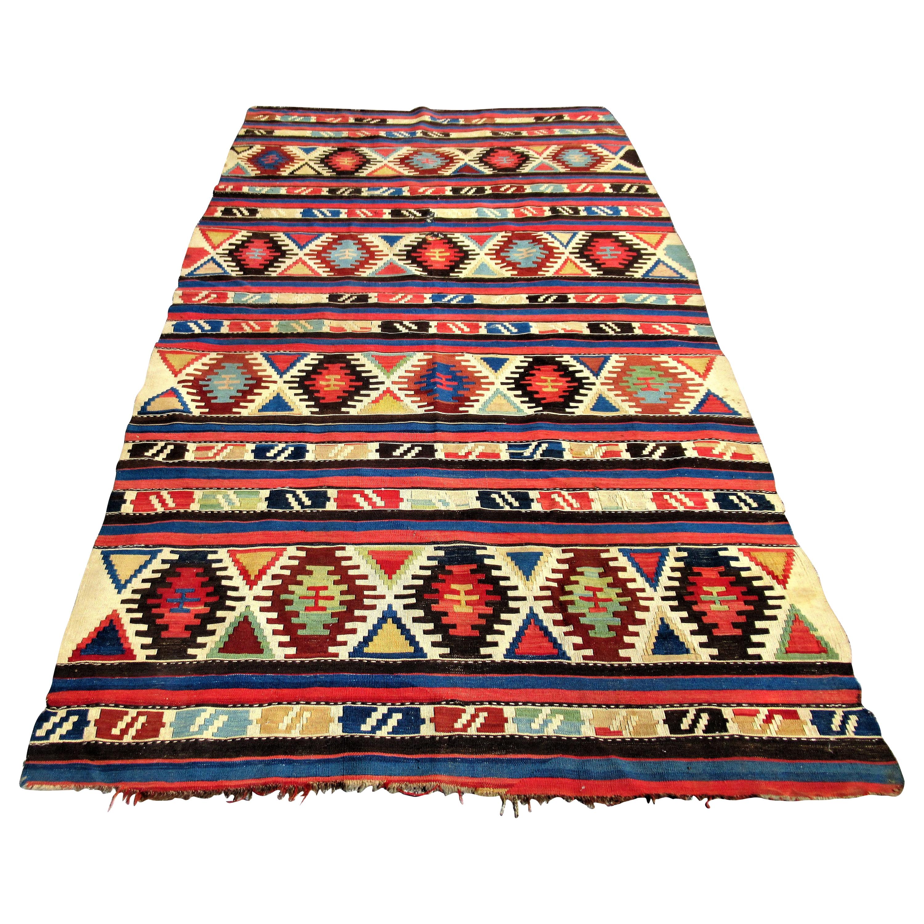 19th Century Caucasian Kilim Oriental Carpet