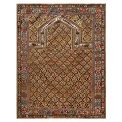 Tapis de prière caucasien Maraseli du 19ème siècle ( 3'6" x 4'10" - 106 x 147 )