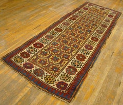 1890s Yellow Geometric TribalAntique Caucasian Moghan Carpet 3'2"x8'10" Wool Rug