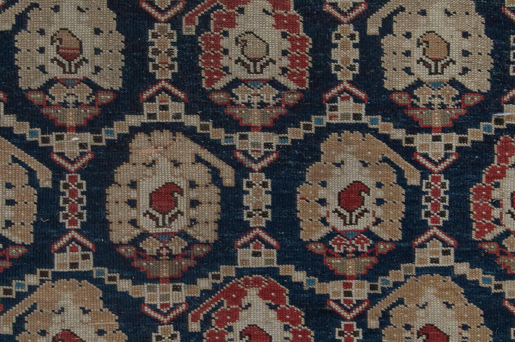 19th Century Caucasian Red, Brown, Black, Blue Handwoven Wool Rug
Size: 5'1