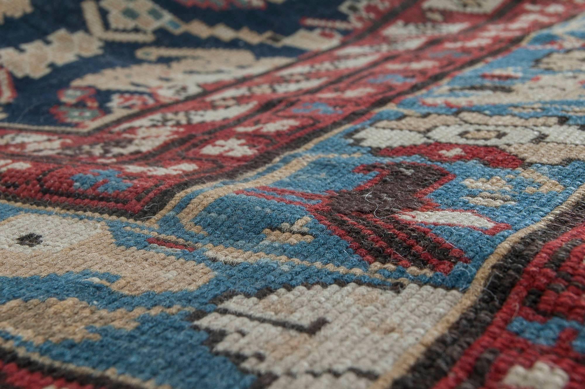 Hand-Knotted 19th Century Caucasian Wool Rug For Sale