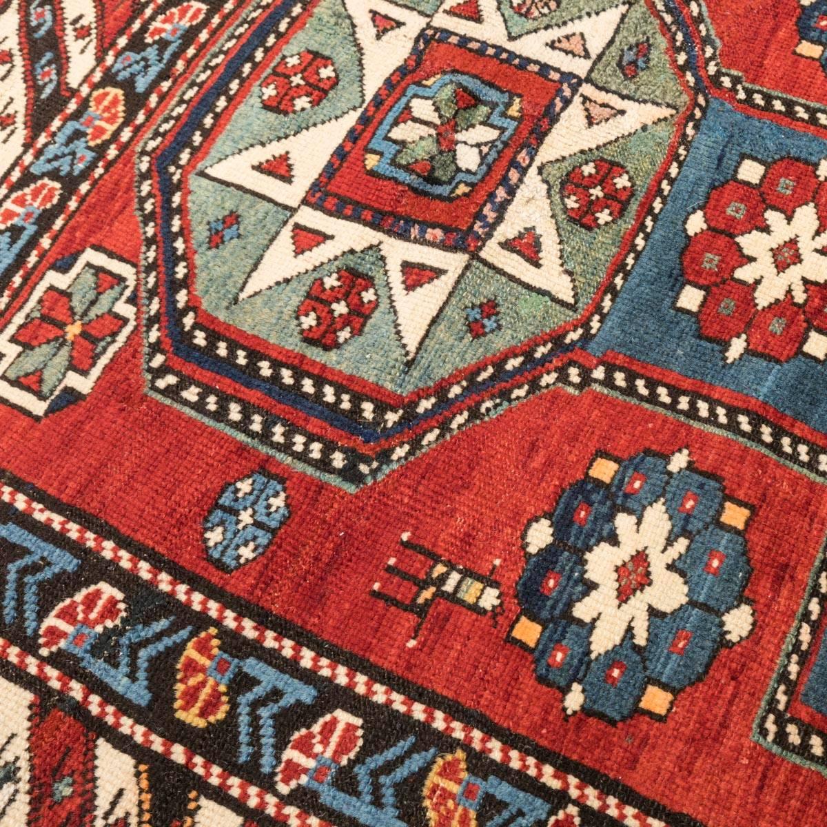 Wool 19th Century Caucasian Rug Geometric Kazak Design, circa 1875-1900