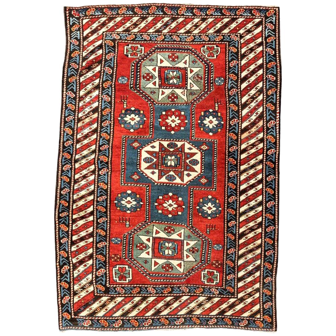 19th Century Caucasian Rug Geometric Kazak Design, circa 1875-1900