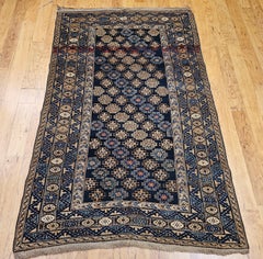 19th Century Caucasian Shirvan Area Rug in An All Over Pattern in Navy, Ivory