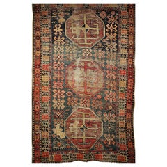 Kaukasischer Schirwan-Teppich aus dem 19. Jahrhundert mit geometrischem Muster in Blau, Rot, Elfenbein und Elfenbein