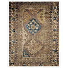 19th Century Caucasian Shirvan Area Rug in Pale French Blue, Ivory, Chocolate