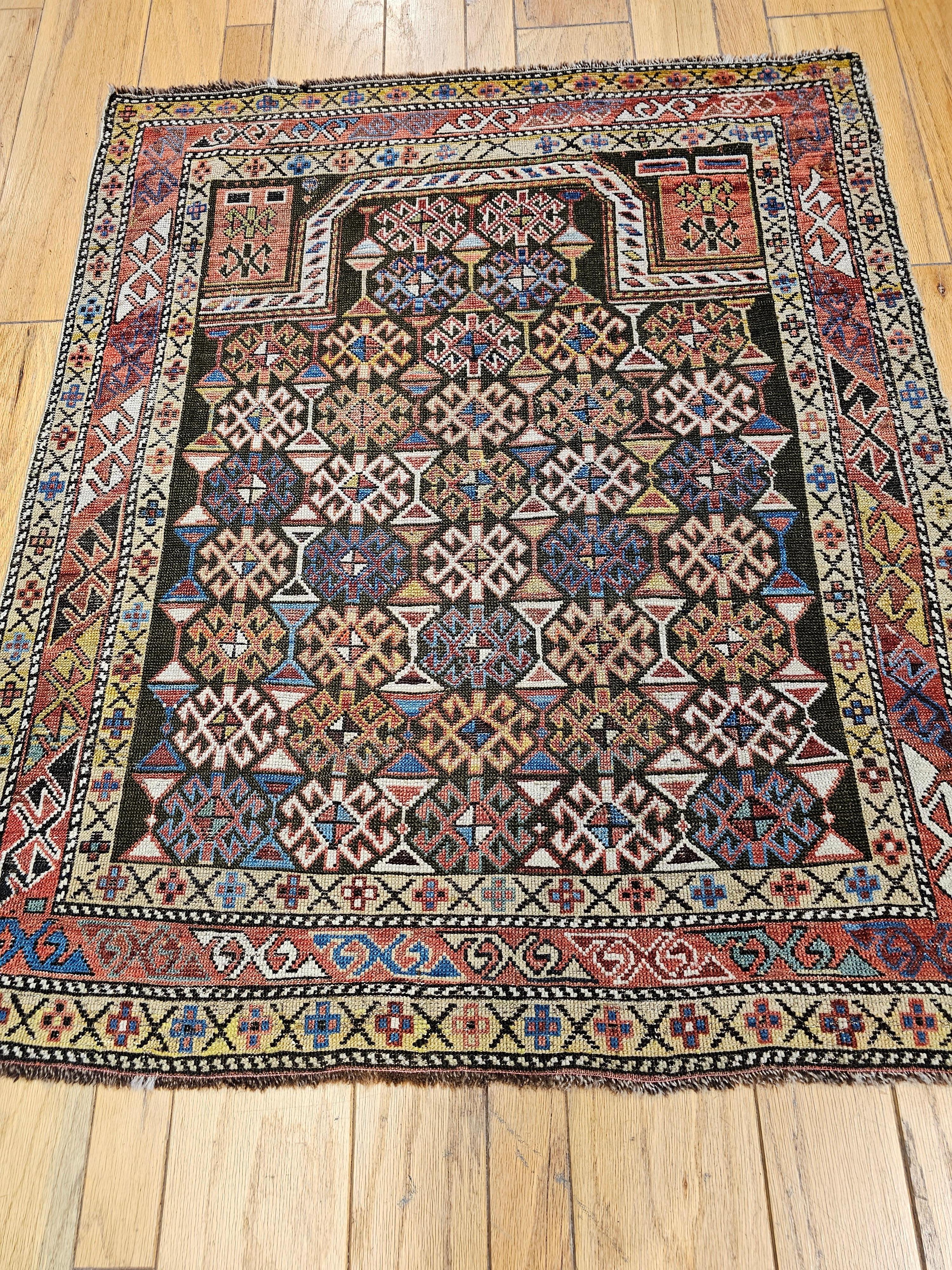 19th Century Caucasian Shirvan Area Rug in Prayer Pattern in Brown, Rust,  Ivory For Sale 4