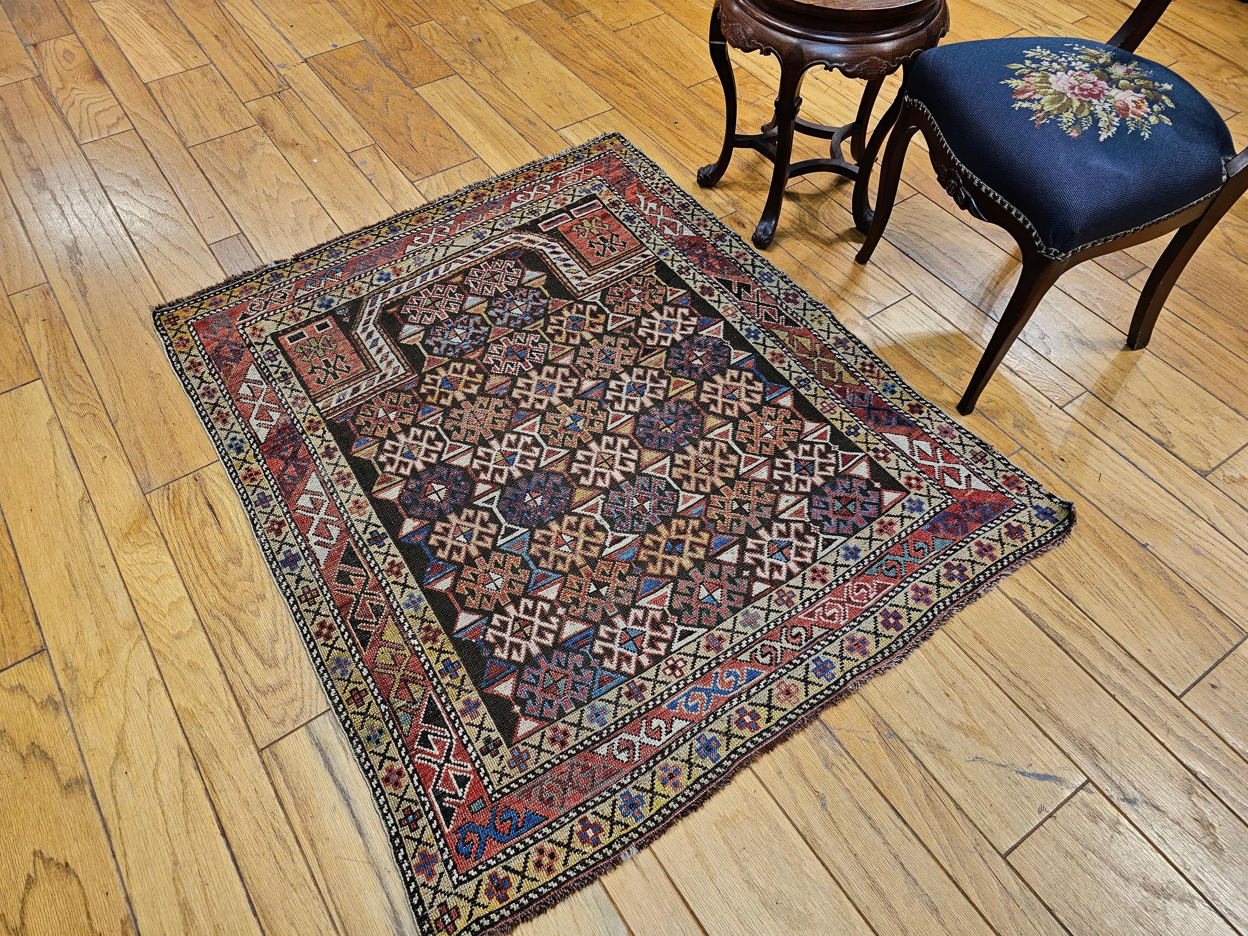 19th Century Caucasian Shirvan Area Rug in Prayer Pattern in Brown, Rust,  Ivory For Sale 5