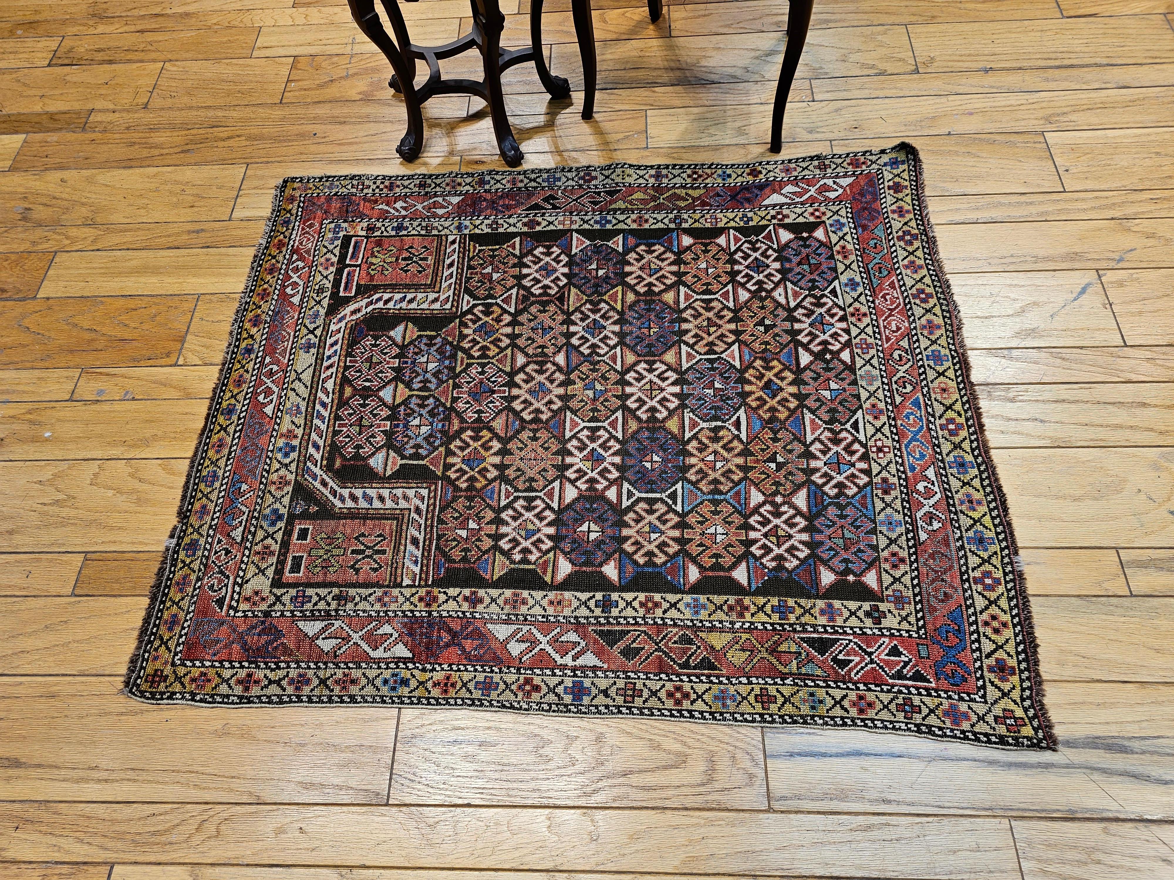 19th Century Caucasian Shirvan Area Rug in Prayer Pattern in Brown, Rust,  Ivory For Sale 7