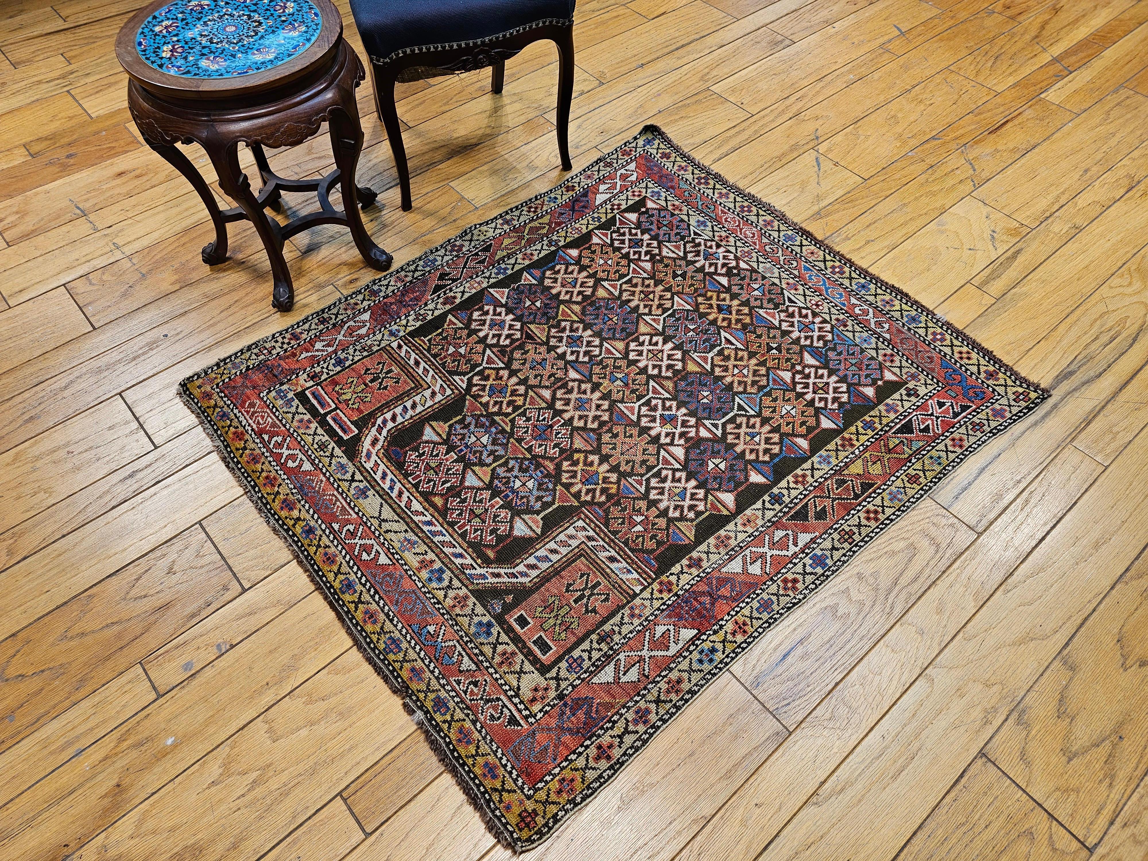 19th Century Caucasian Shirvan Area Rug in Prayer Pattern in Brown, Rust,  Ivory For Sale 9