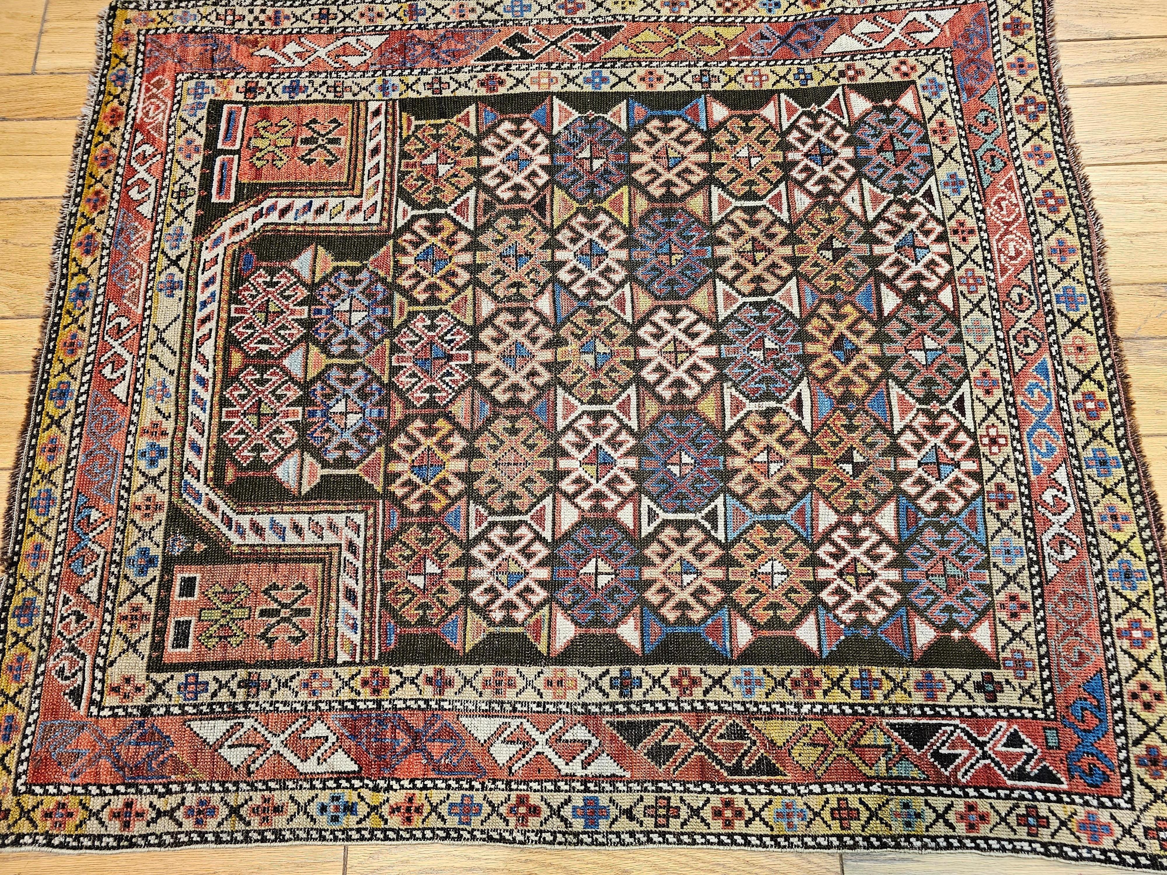 19th Century Caucasian Shirvan Area Rug in Prayer Pattern in Brown, Rust,  Ivory For Sale 10