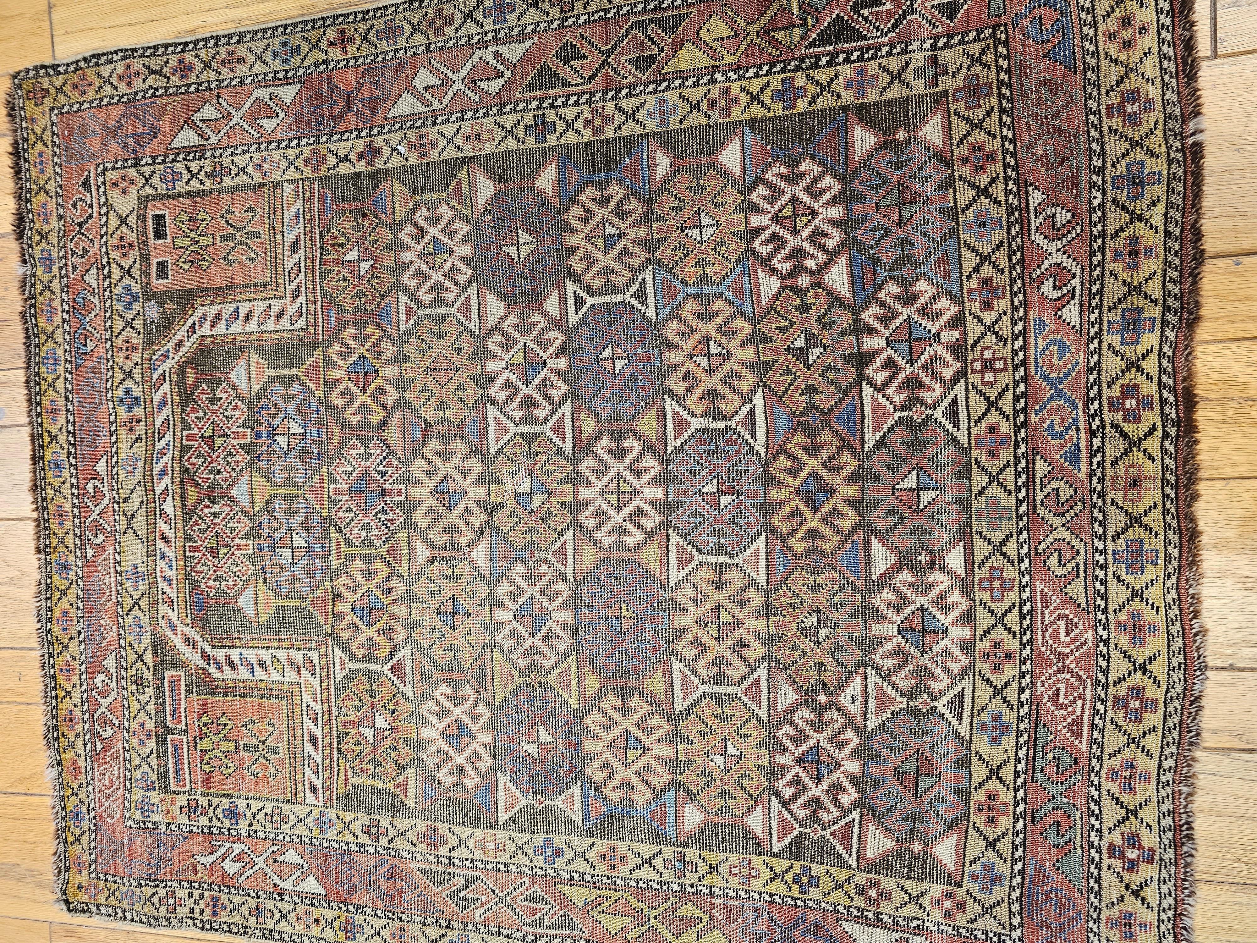 19th Century Caucasian Shirvan Area Rug in Prayer Pattern in Brown, Rust,  Ivory For Sale 11