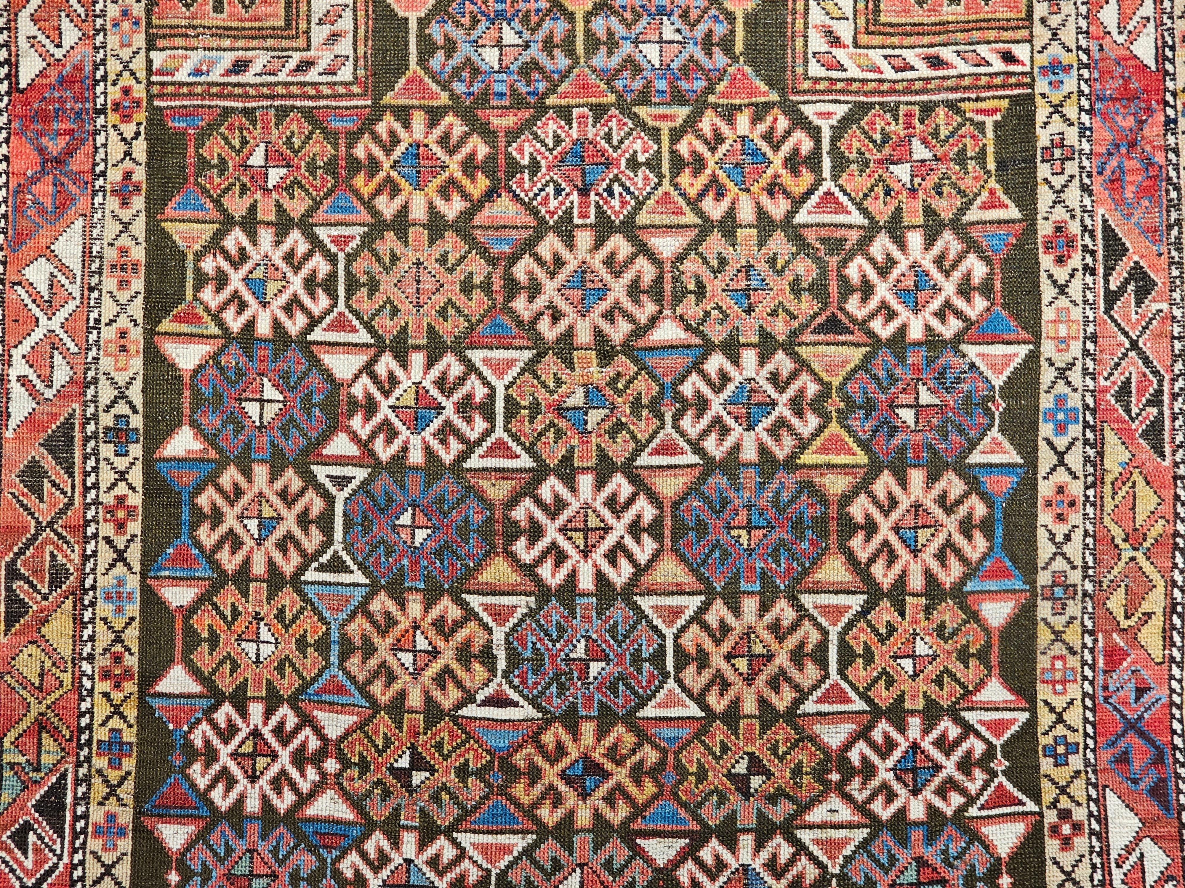 19th Century Caucasian Shirvan Area Rug in Prayer Pattern in Brown, Rust,  Ivory For Sale 2
