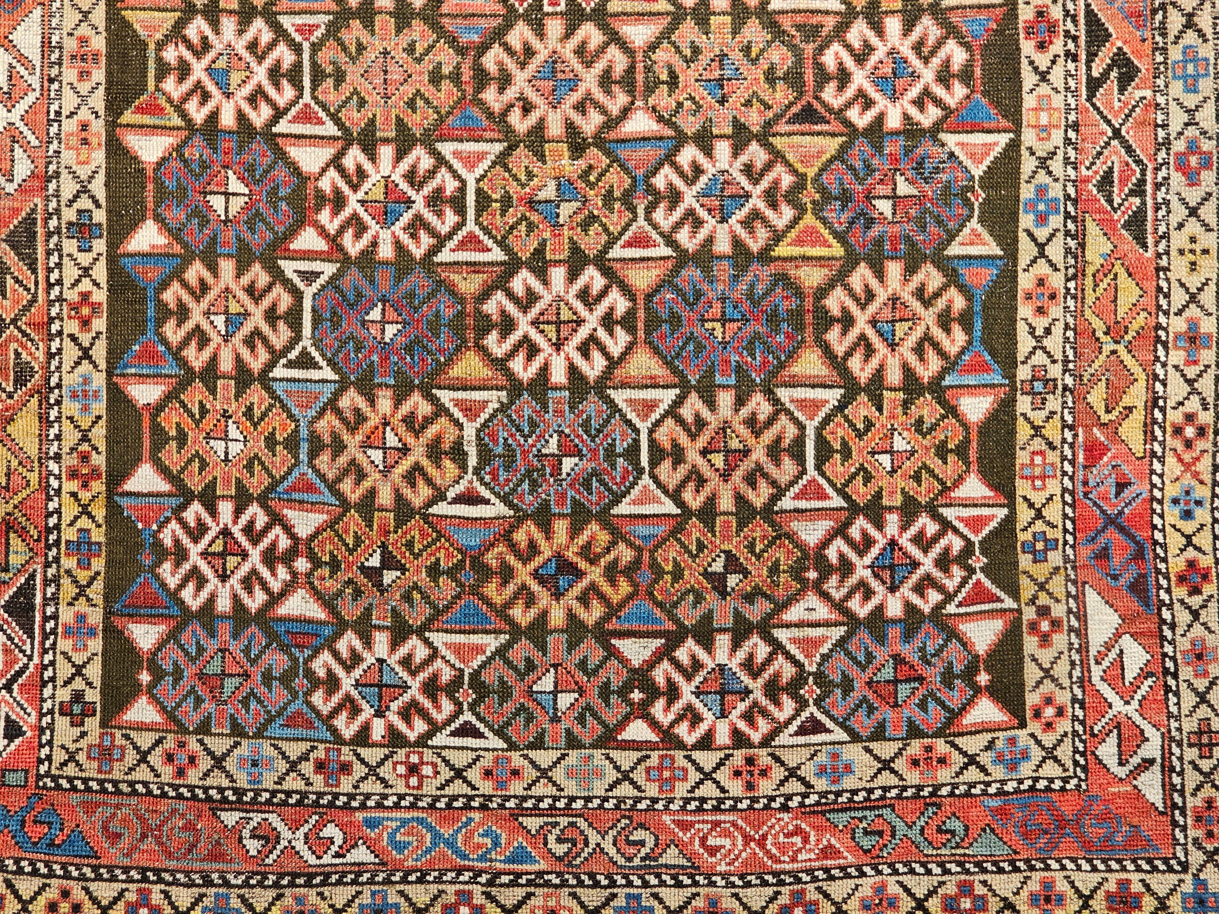 19th Century Caucasian Shirvan Area Rug in Prayer Pattern in Brown, Rust,  Ivory For Sale 3