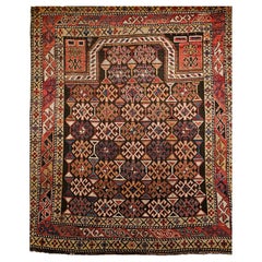 Antique 19th Century Caucasian Shirvan Area Rug in Prayer Pattern in Brown, Rust,  Ivory