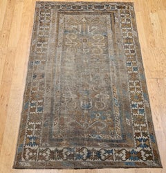 19th Century Caucasian Shirvan Area Rug in Camel Hair, Ivory, Green