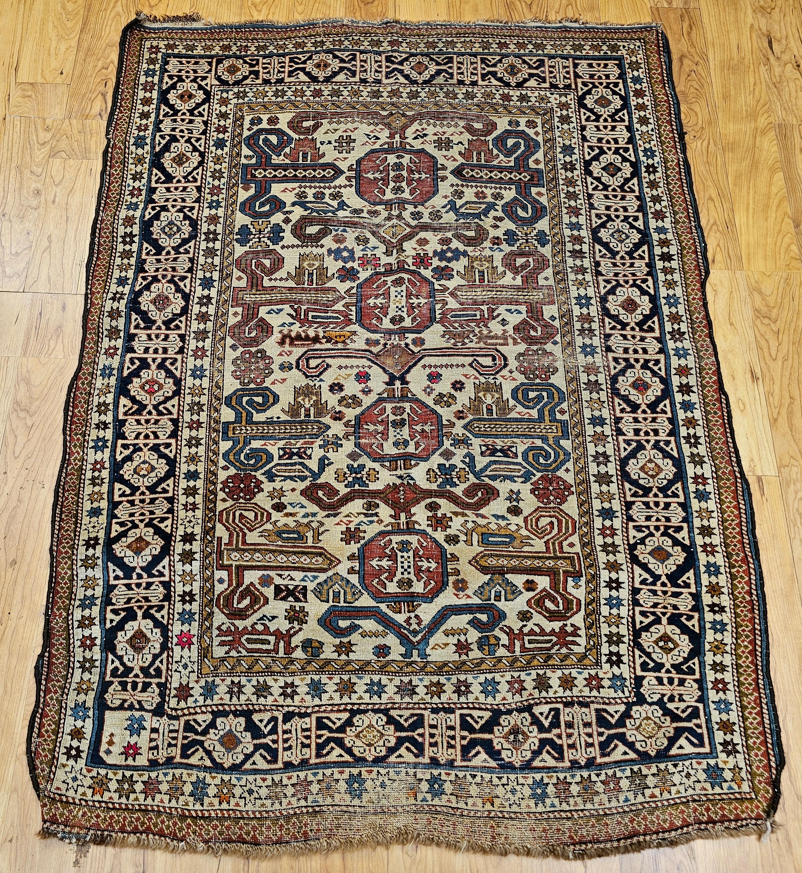 Discover a truly exceptional and rare gem of Caucasian weaving with this magnificent Late 19th Century Caucasian Shirvan 