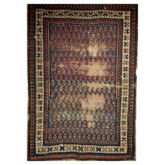 Kaukasischer Shirvan-Teppich aus dem 19. Jahrhundert, Wolle, Paisley-Muster, Blau und Elfenbein, 3' x 4'