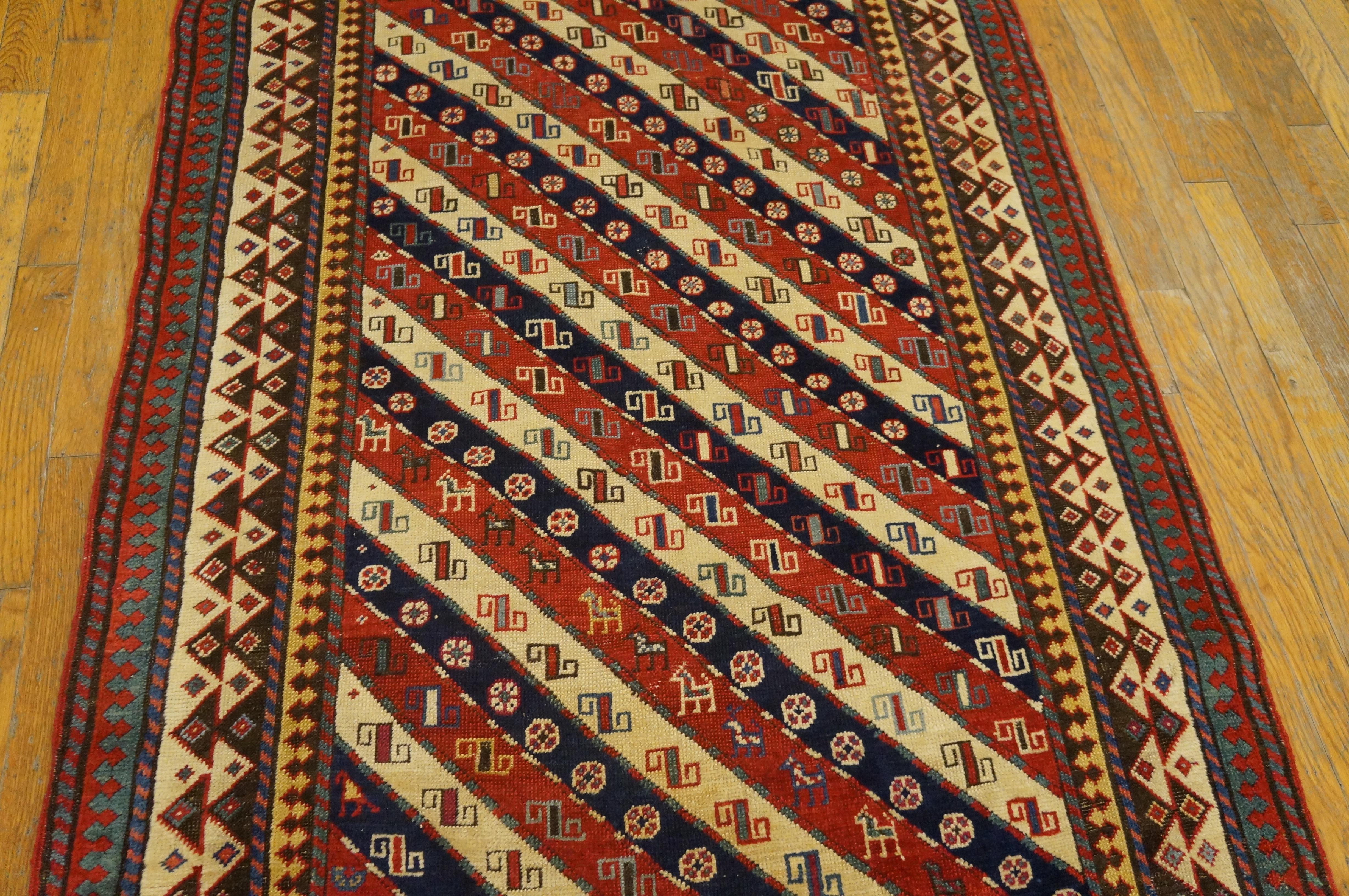 Tapis de course caucasien Shirvan du 19ème siècle ( 3'4