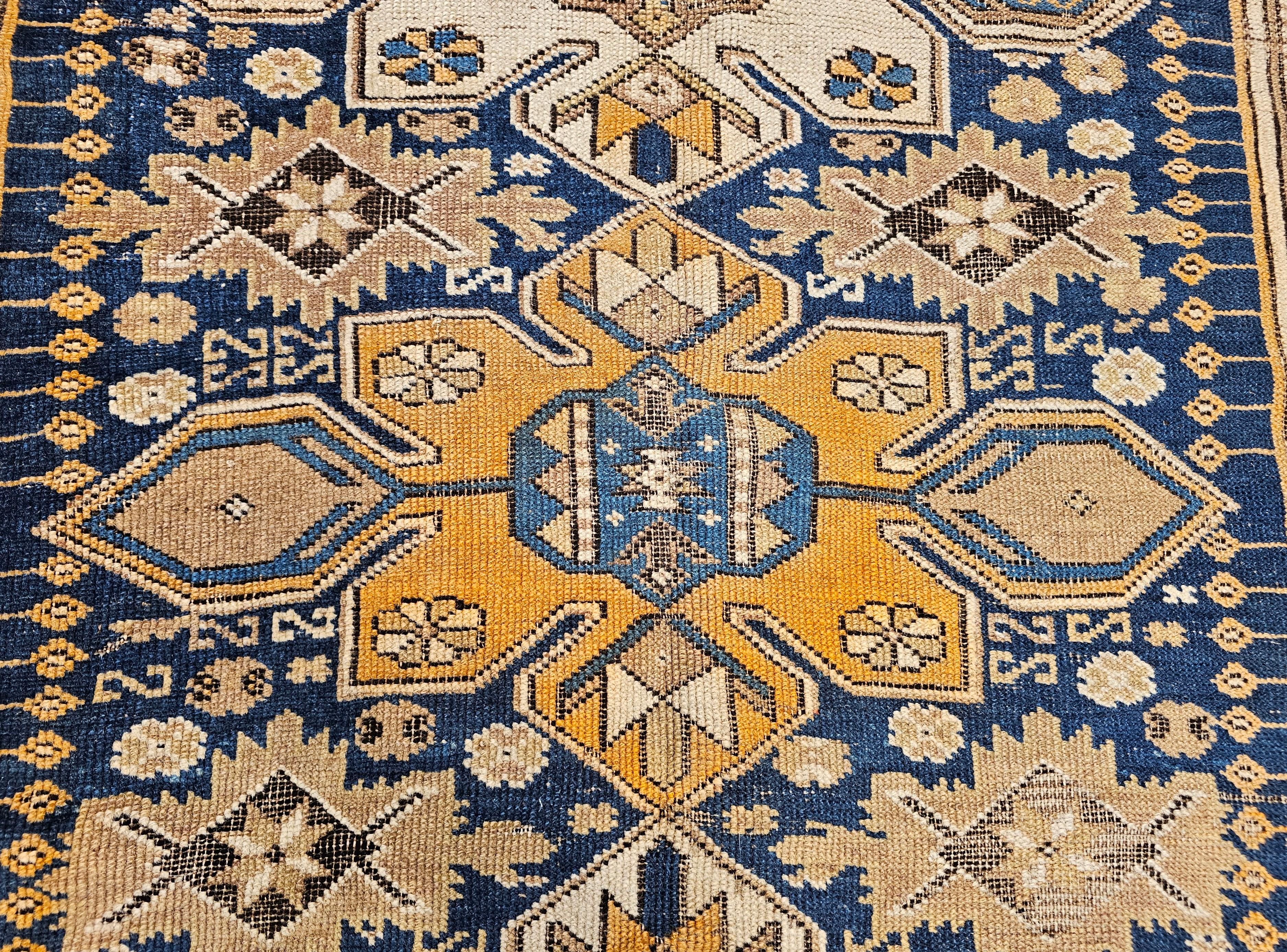 19th Century Caucasian Shirvan Triple Medallion Pattern on a Navy Color Field In Good Condition For Sale In Barrington, IL