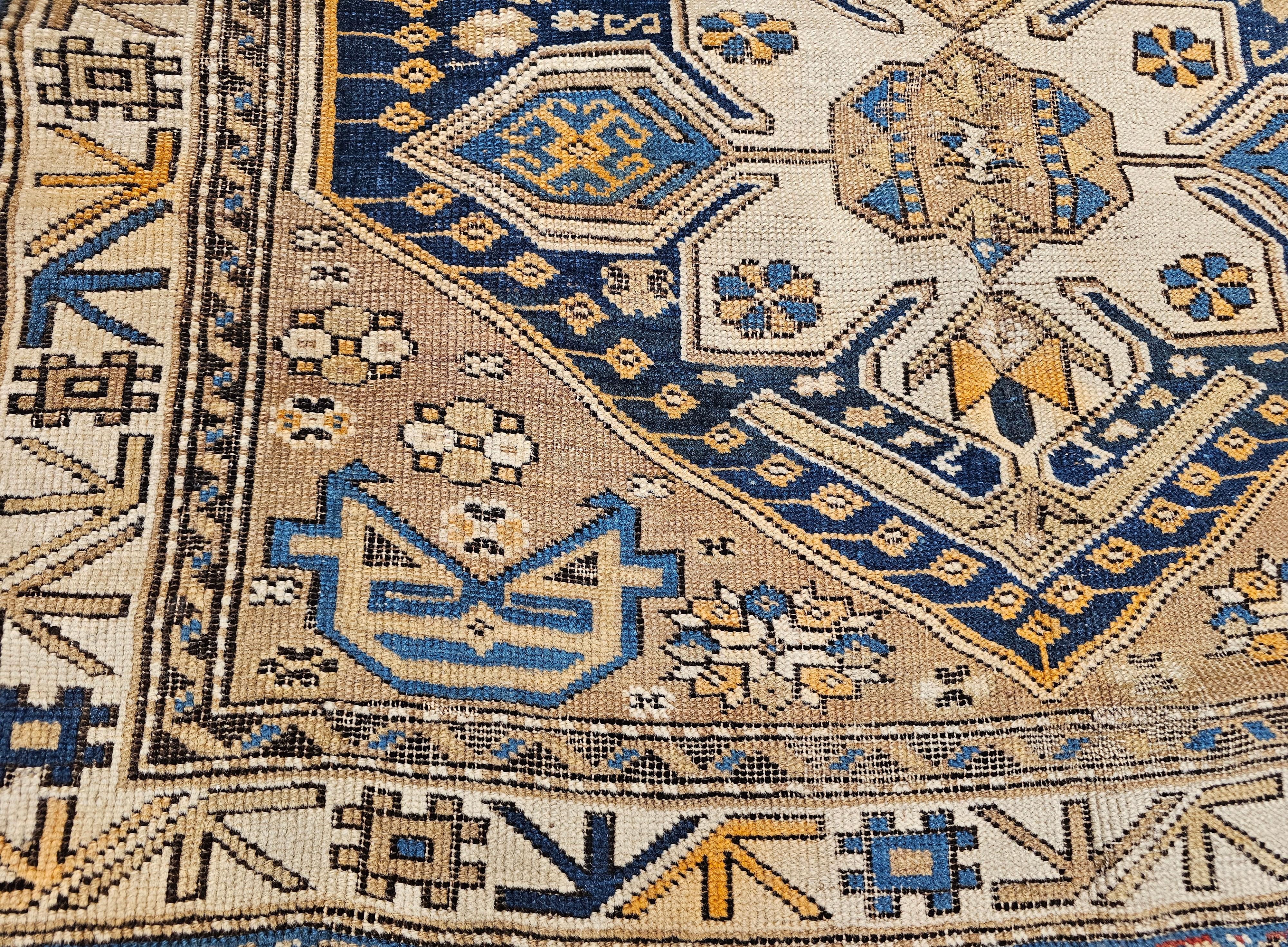 19th Century Caucasian Shirvan Triple Medallion Pattern on a Navy Color Field For Sale 1