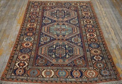 Magisterial Tribal Geometrical Patterns and Blue Background Caucasian Sumak Rug