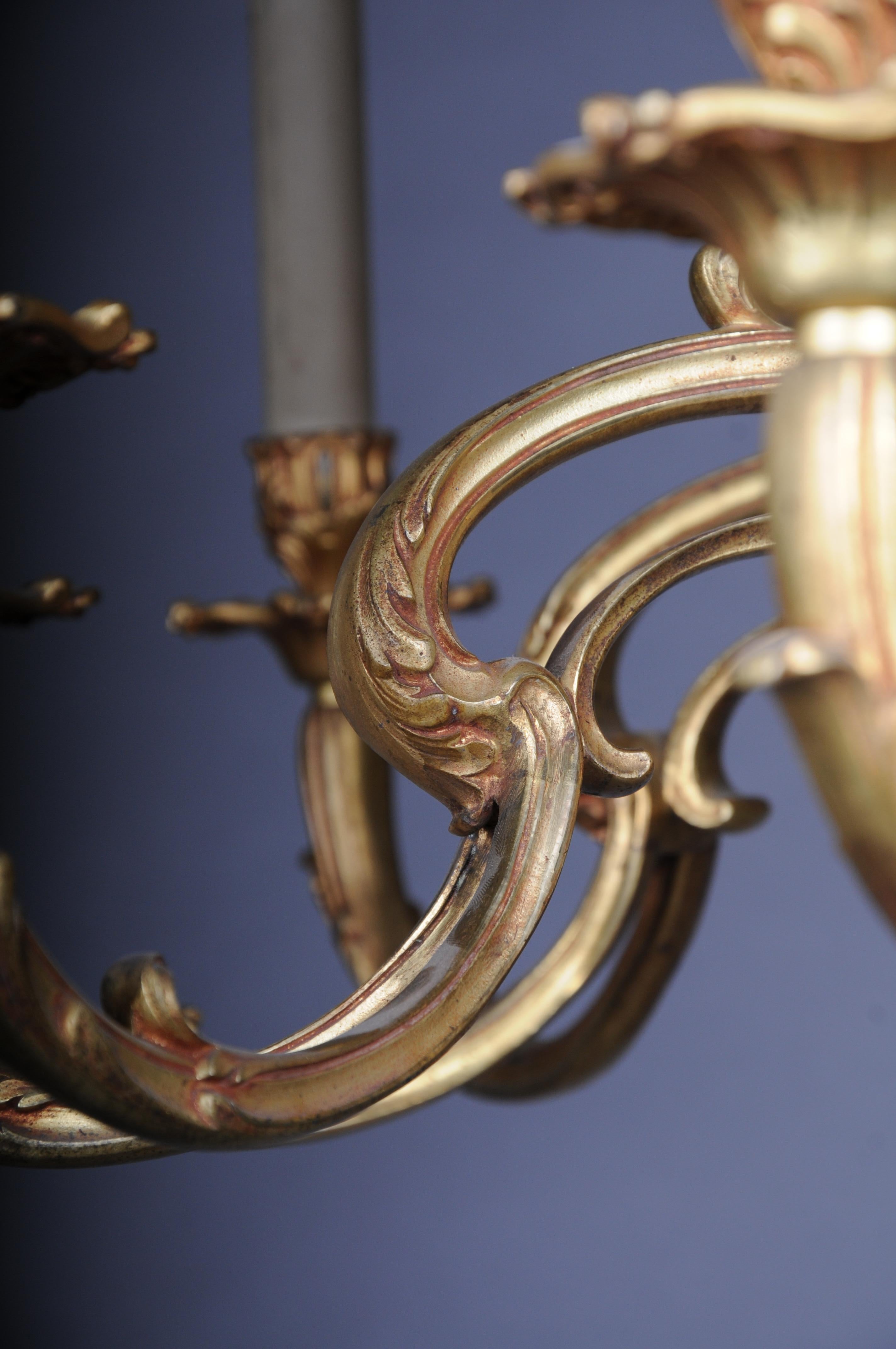 19th Century Ceiling Chandelier, France Around 1890, Gold Bronze For Sale 5