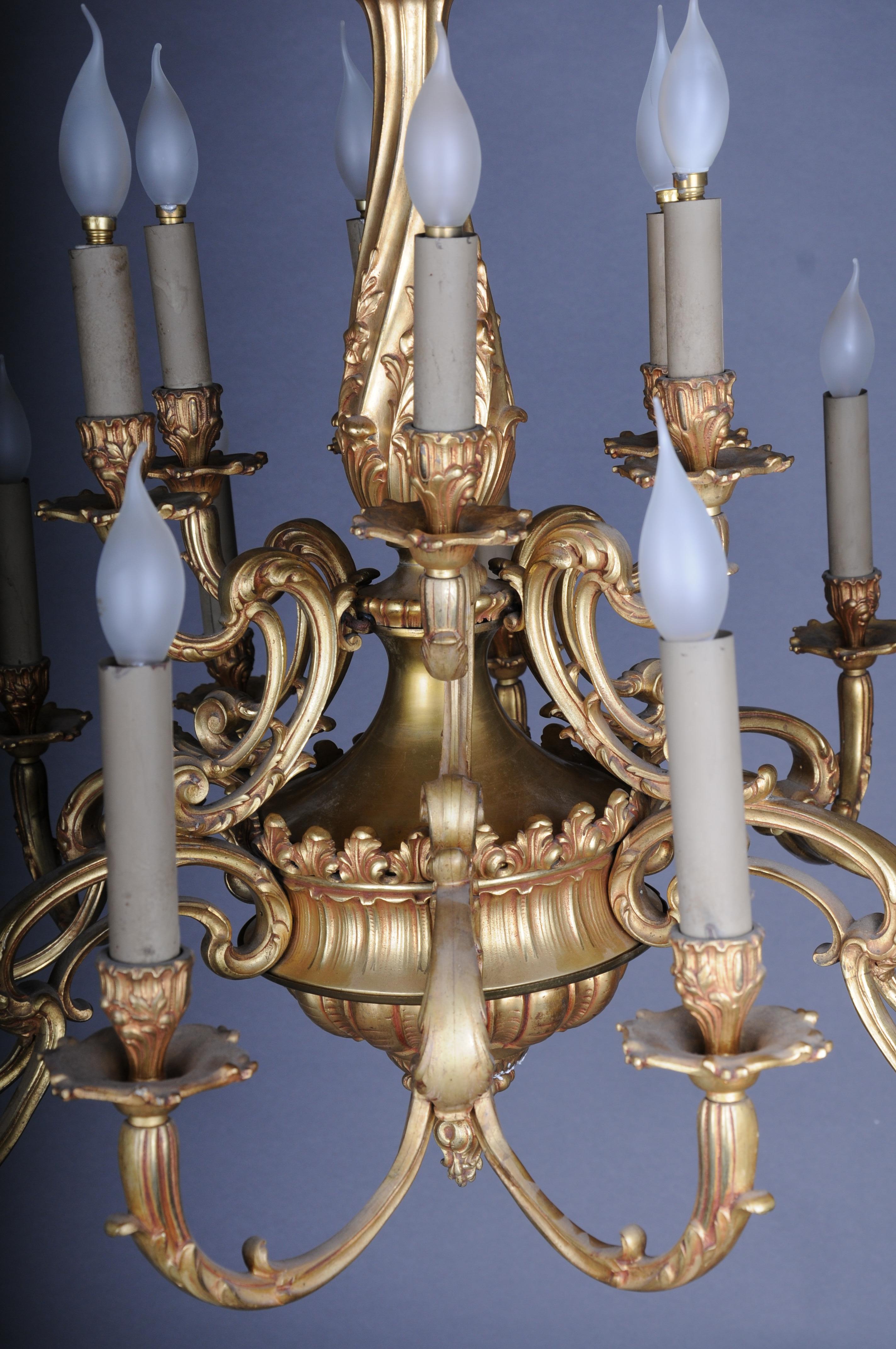 19th Century Ceiling Chandelier, France Around 1890, Gold Bronze For Sale 6