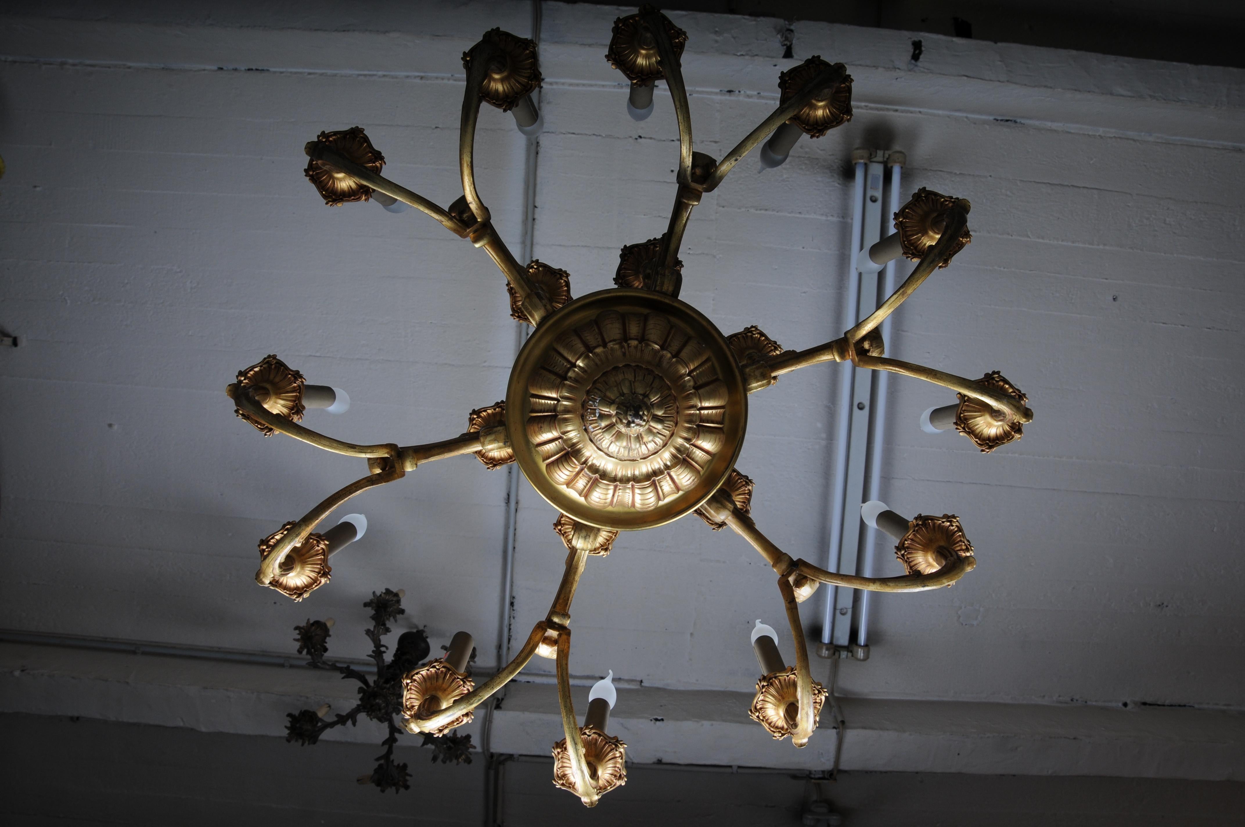 19th Century Ceiling Chandelier, France Around 1890, Gold Bronze For Sale 8