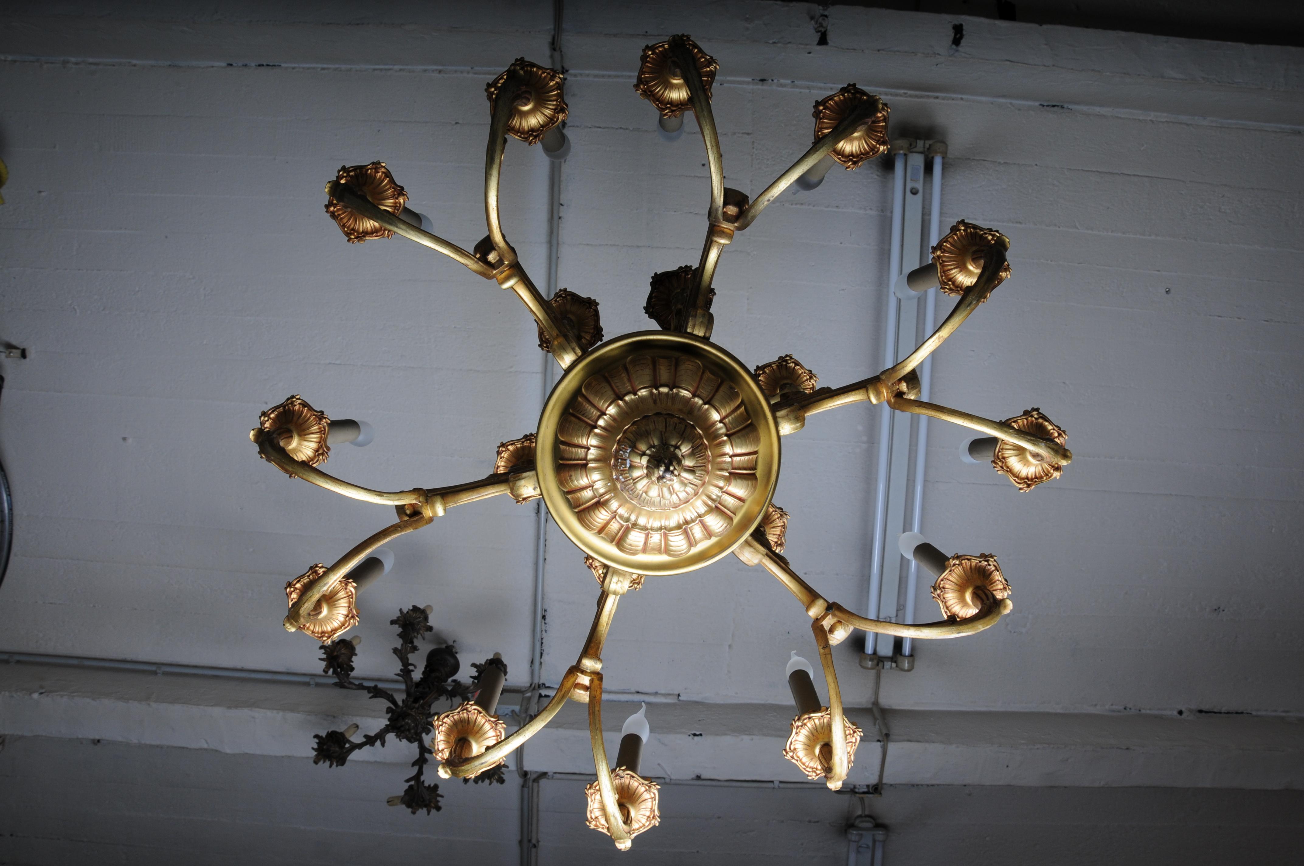 19th Century Ceiling Chandelier, France Around 1890, Gold Bronze For Sale 9