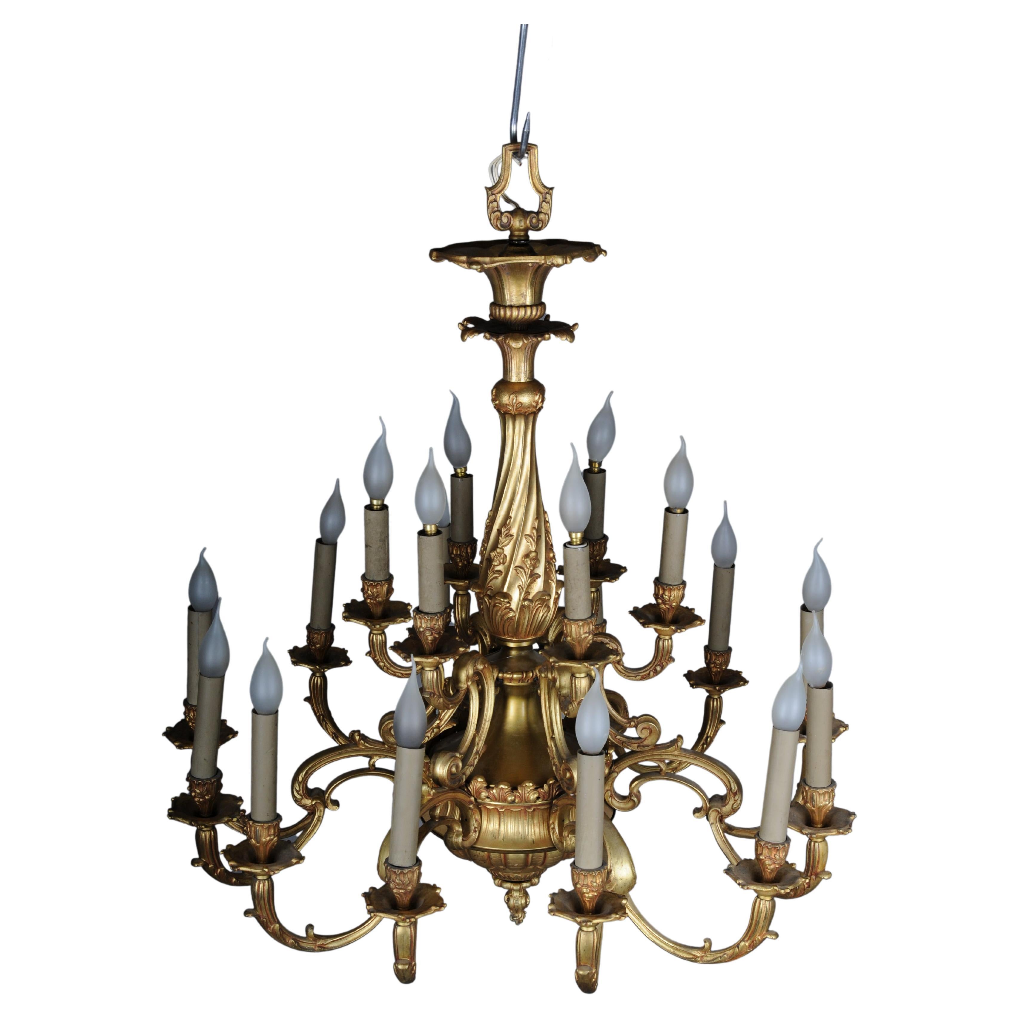 19th Century Ceiling Chandelier, France Around 1890, Gold Bronze For Sale