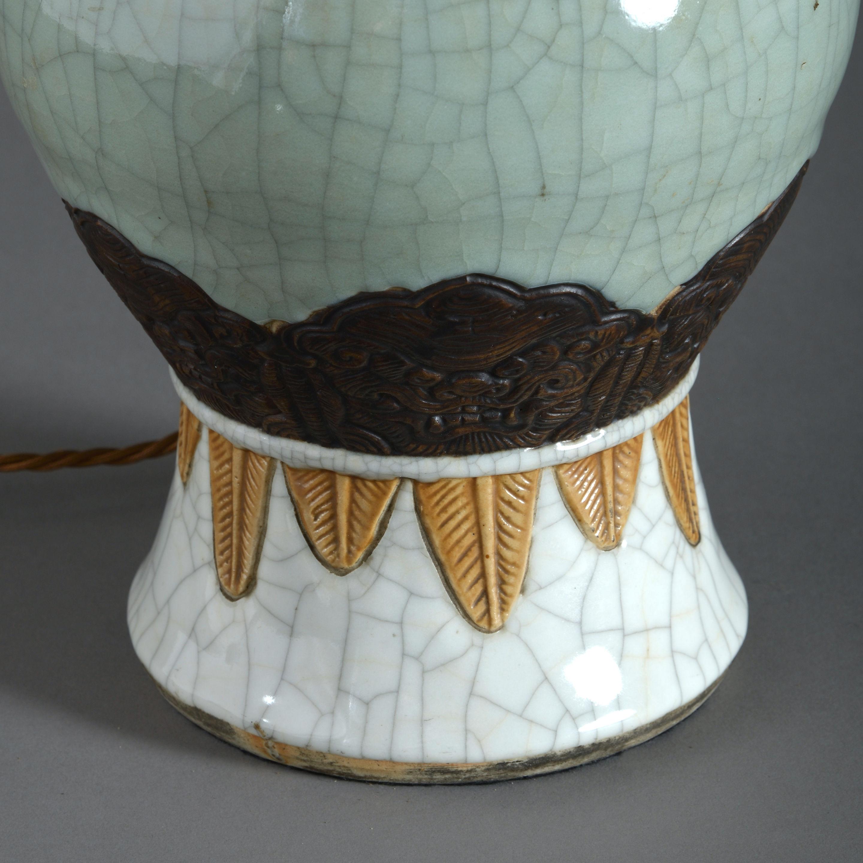 19th Century Celadon Crackle Glaze Vase as a Table Lamp In Good Condition In London, GB