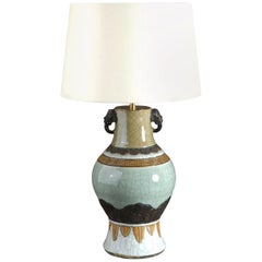 Antique 19th Century Celadon Crackle Glaze Vase as a Table Lamp